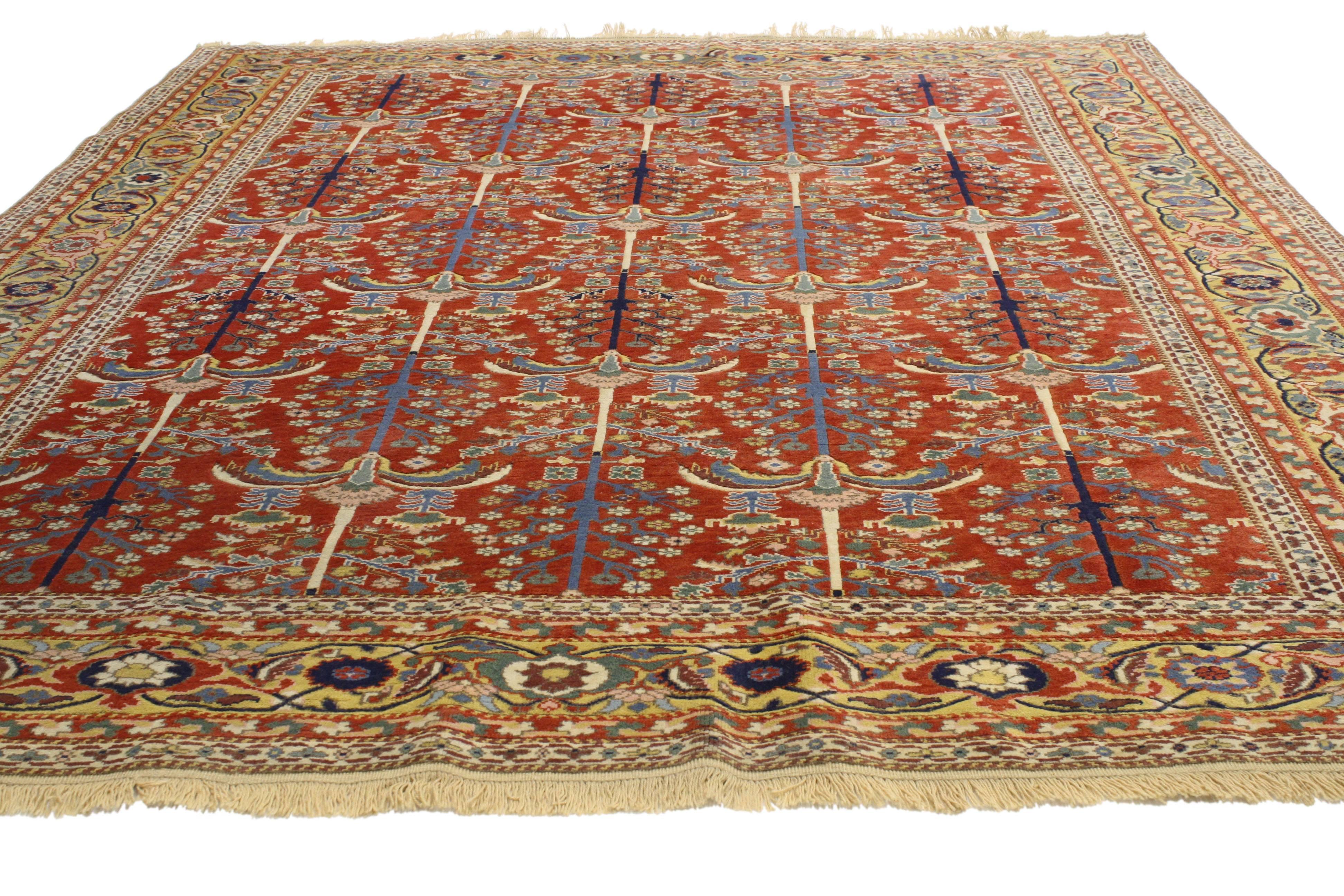 Hand-Knotted Vintage Turkish Oushak Rug with Modern Traditional Style and Tree of Life Design For Sale