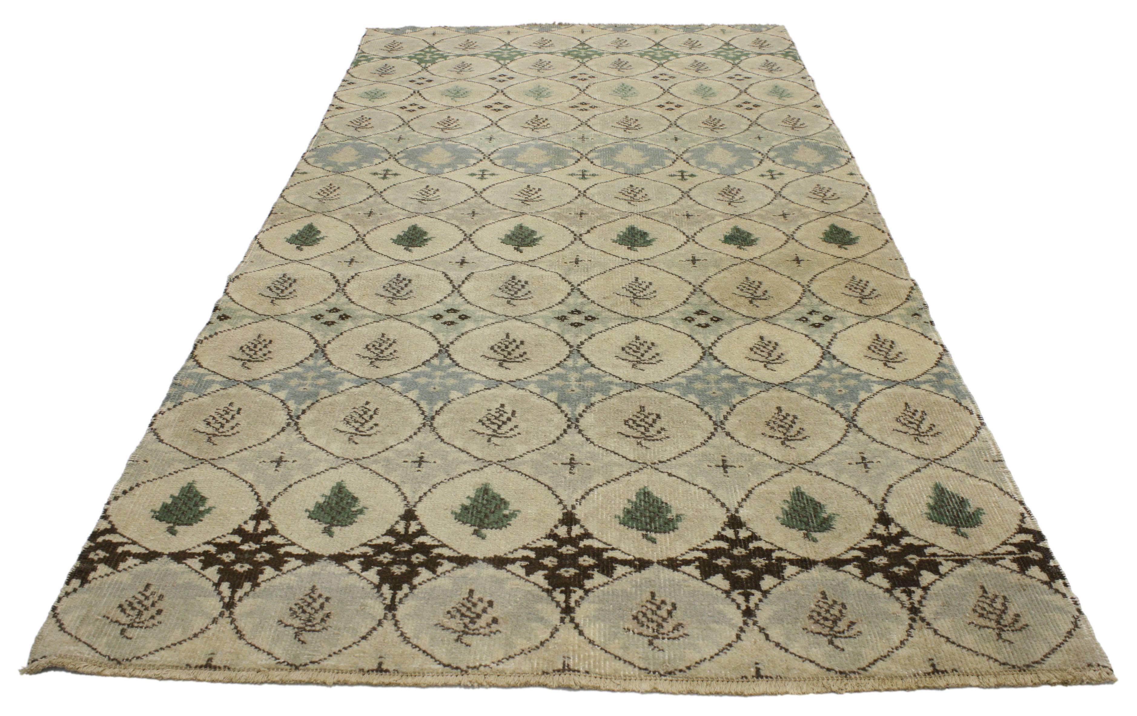 Arts and Crafts Distressed Vintage Turkish Sivas Rug with Biophilic Design For Sale