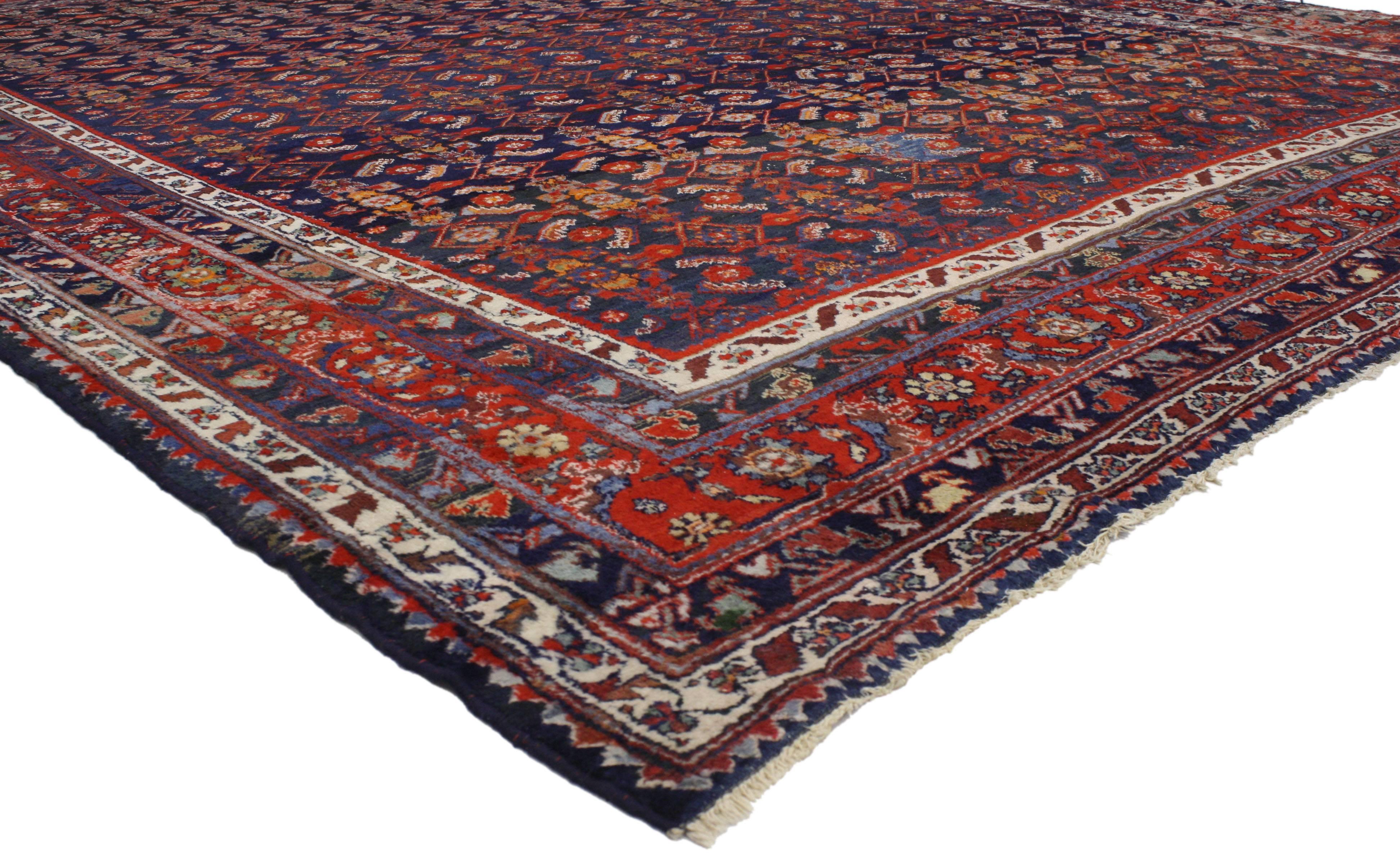 77016 Antique Persian Malayer Rug with Traditional Modern Style. Providing an element of comfort, stately presence and functional versatility, this antique Persian Malayer rug features a traditional modern style. Highlighting an all-over pattern of