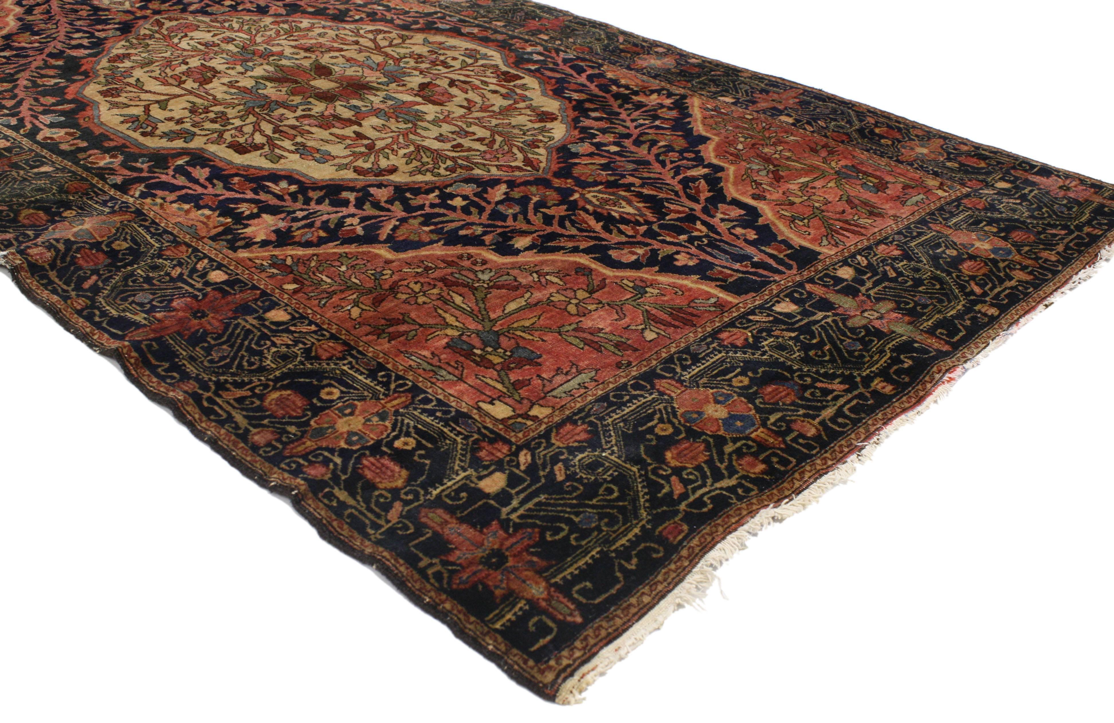 Sarouk Farahan  Antique Persian Farahan Rug with Modern Traditional Style For Sale