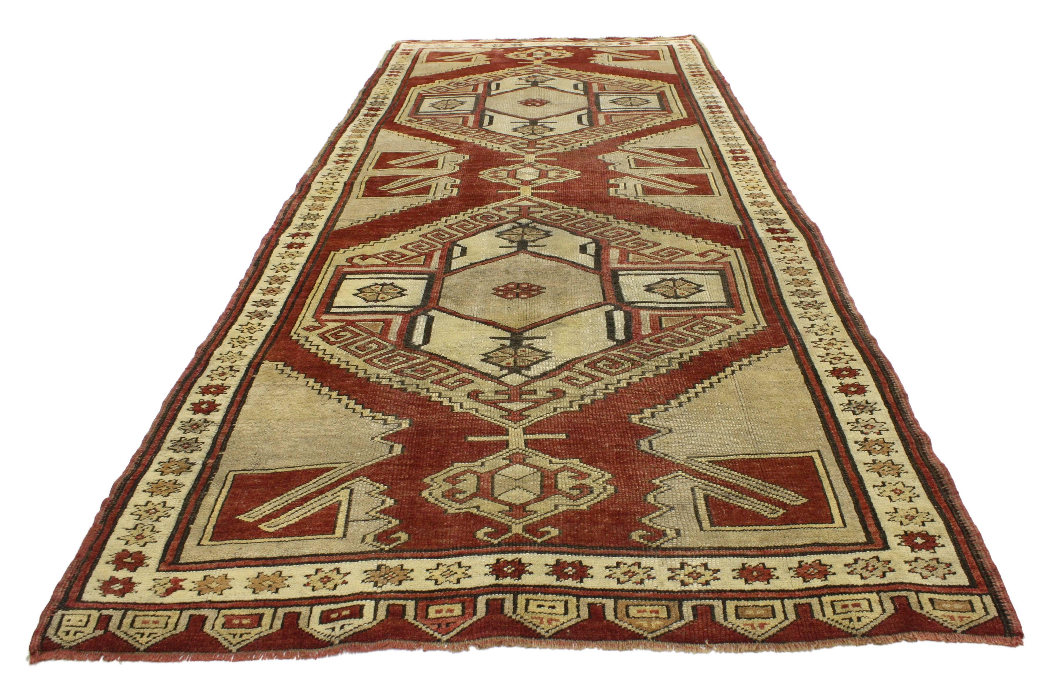 1950's Vintage Türkisch Oushak Teppich Läufer, 03'11 x 09'06 (Handgeknüpft) im Angebot