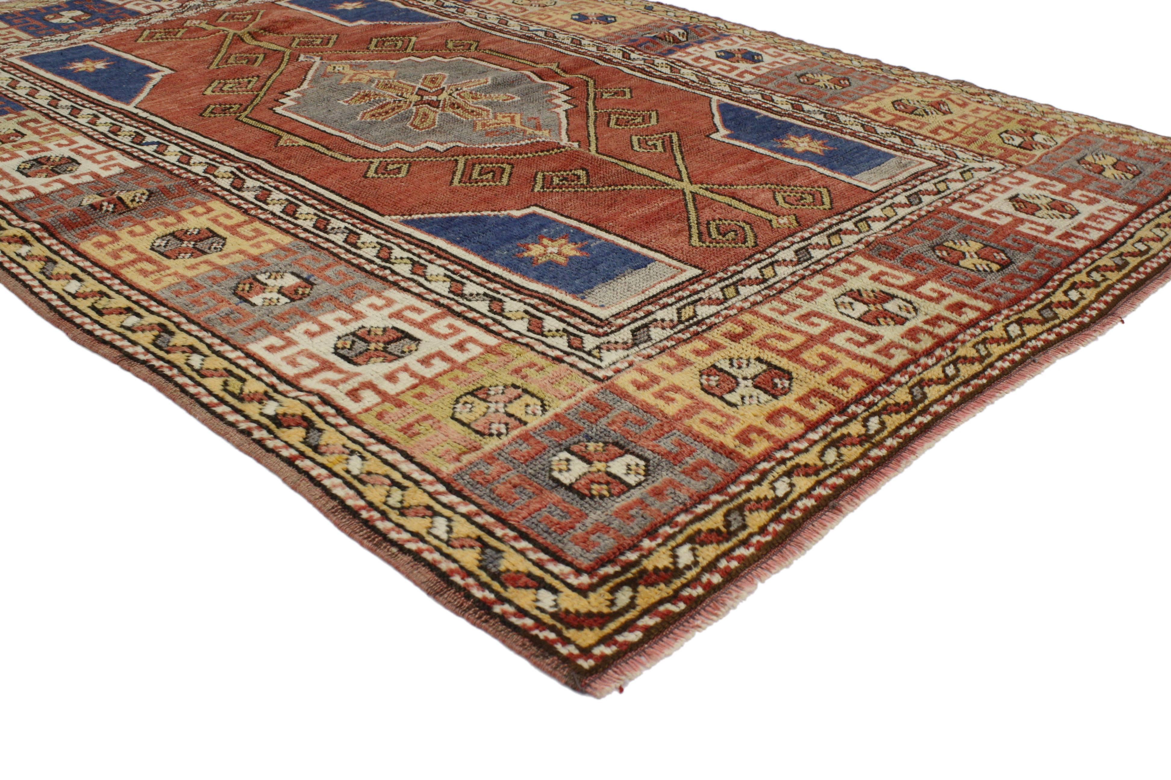 Vintage Turkish Oushak Rug with Modern Tribal Style In Excellent Condition For Sale In Dallas, TX