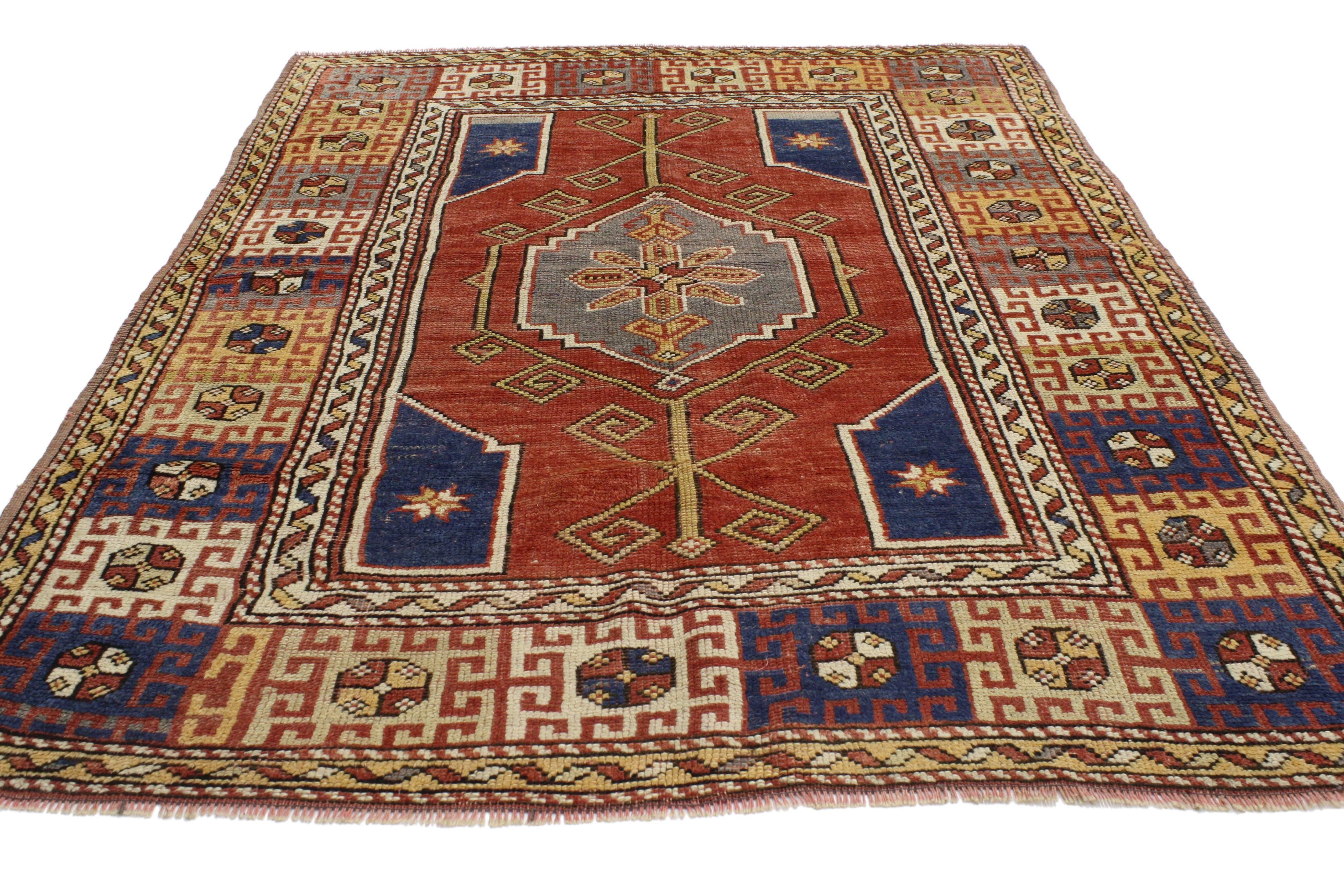 Hand-Knotted Vintage Turkish Oushak Rug with Modern Tribal Style For Sale