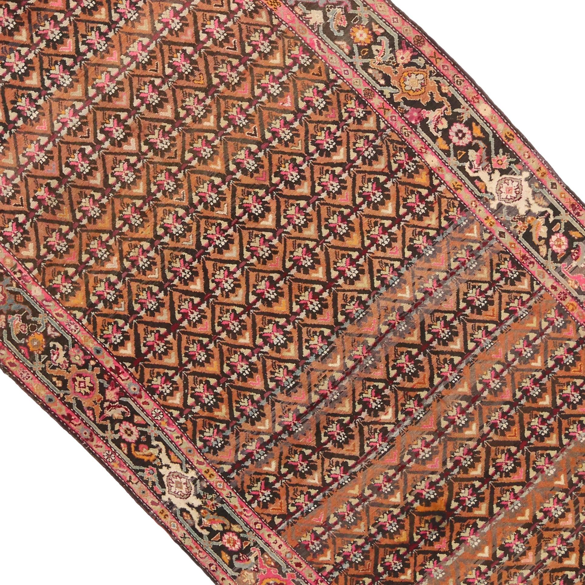 Armenian Antique Caucasian Karabakh Gallery Rug with Mid-Century Modern Style  For Sale