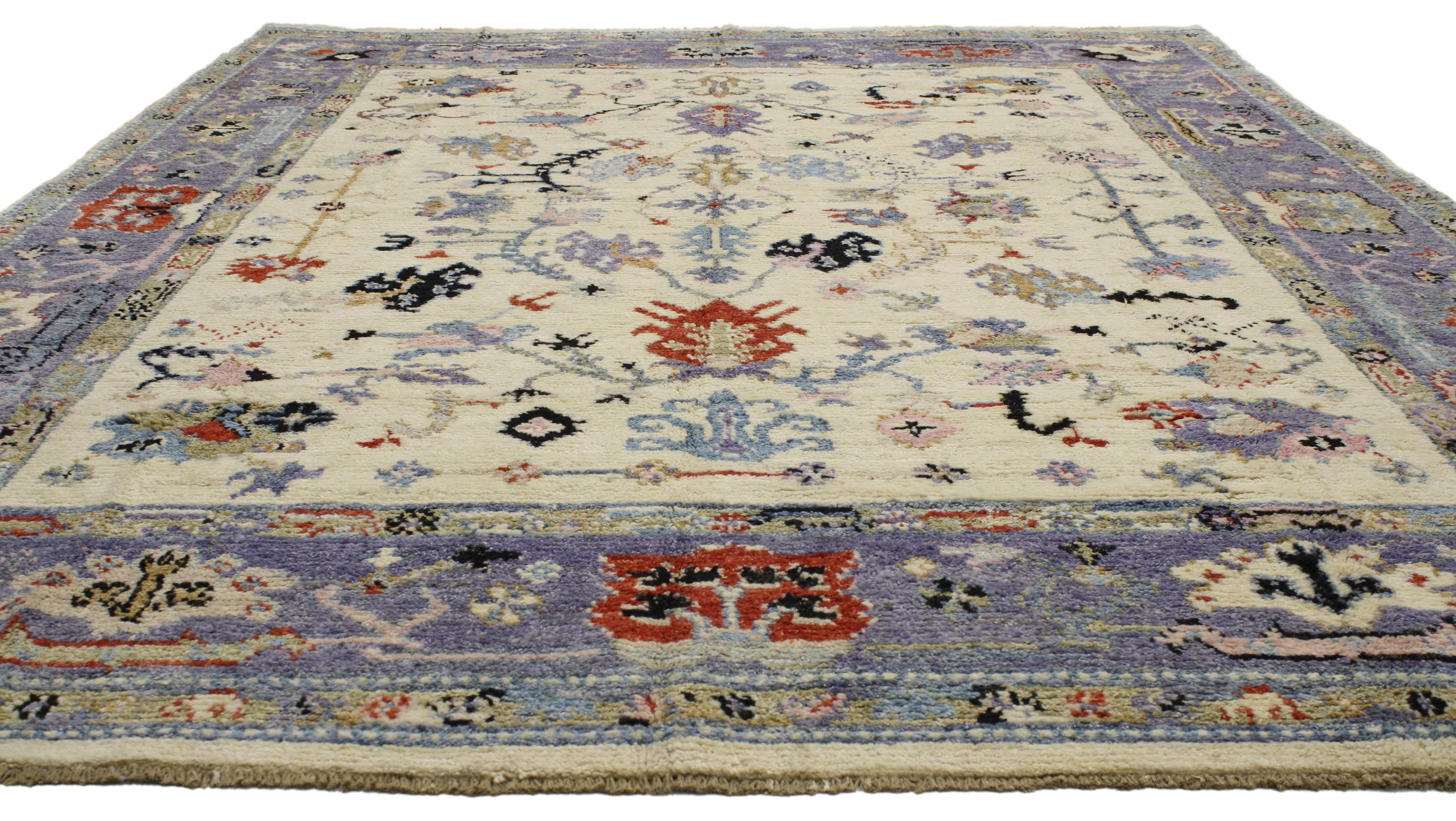 Pakistani New Contemporary Oushak Area Rug with Modern Cape Cod Nantucket Style For Sale