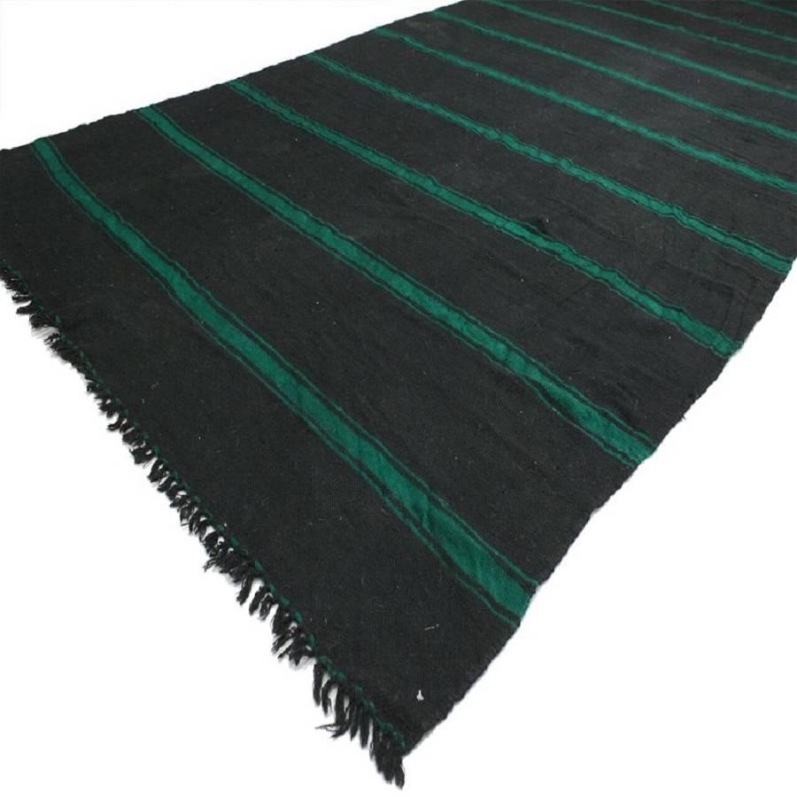 Hand-Woven Charcoal and Teal Vintage Berber Moroccan Kilim with Stripes and Modern Style
