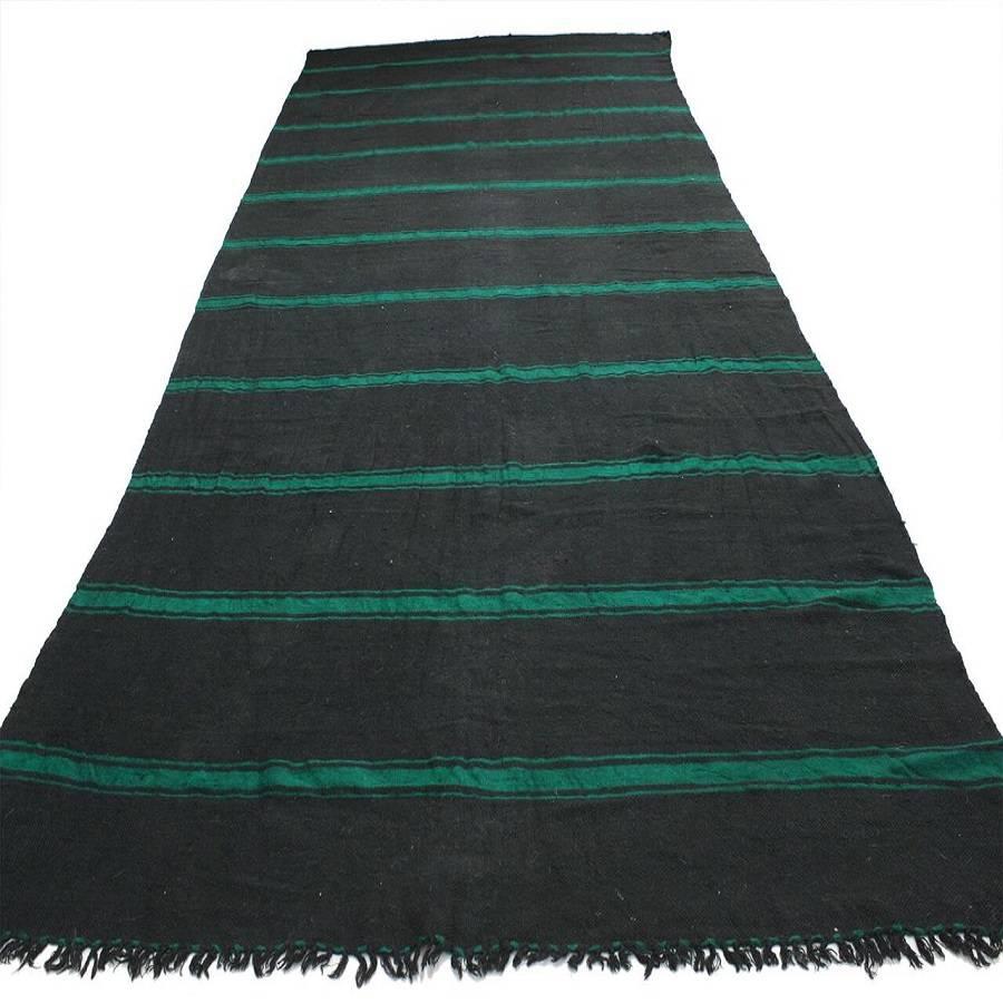 20533 charcoal and teal vintage Berber Moroccan Kilim with stripes and modern style. This vintage Berber Moroccan Kilim features a modern style, yet it still reflects an understated appearance ideal for Minimalist and contemporary interiors. A