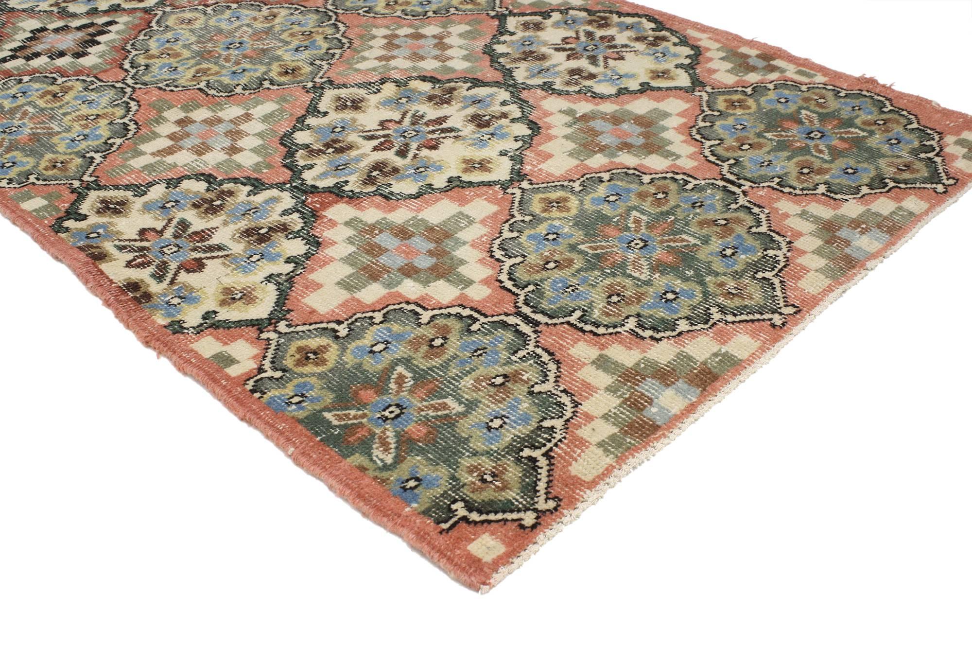 Country Distressed Vintage Turkish Sivas Accent Rug in Swedish Farmhouse Style For Sale