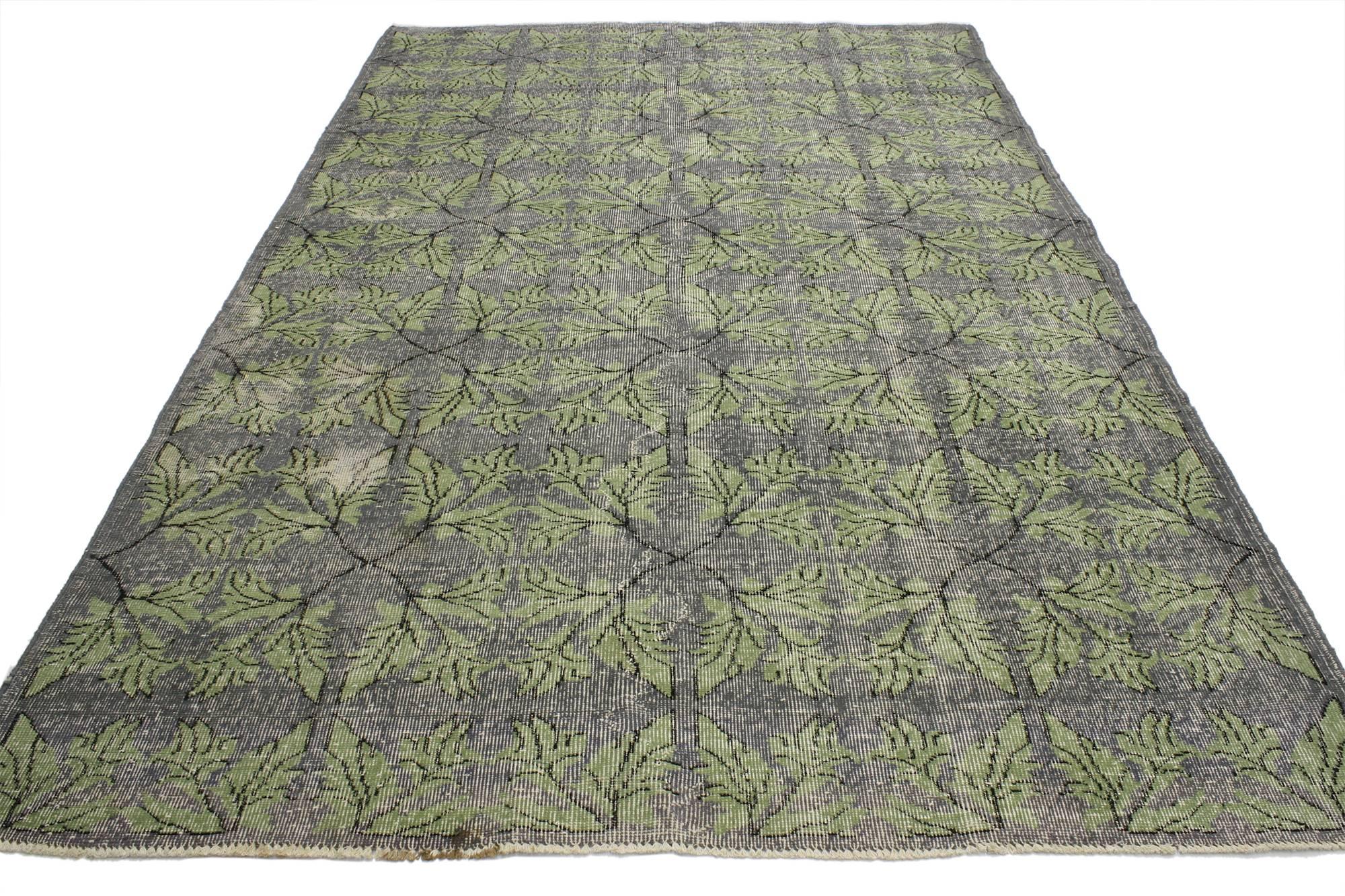 52026 Zeki Muren Distressed Turkish Sivas Rug With Industrial Art Deco Style, 06'00 x 09'07. This distressed vintage Turkish Sivas rug with modern Industrial Art Deco style can make an interior space feel both comfortable and modern yet, full of