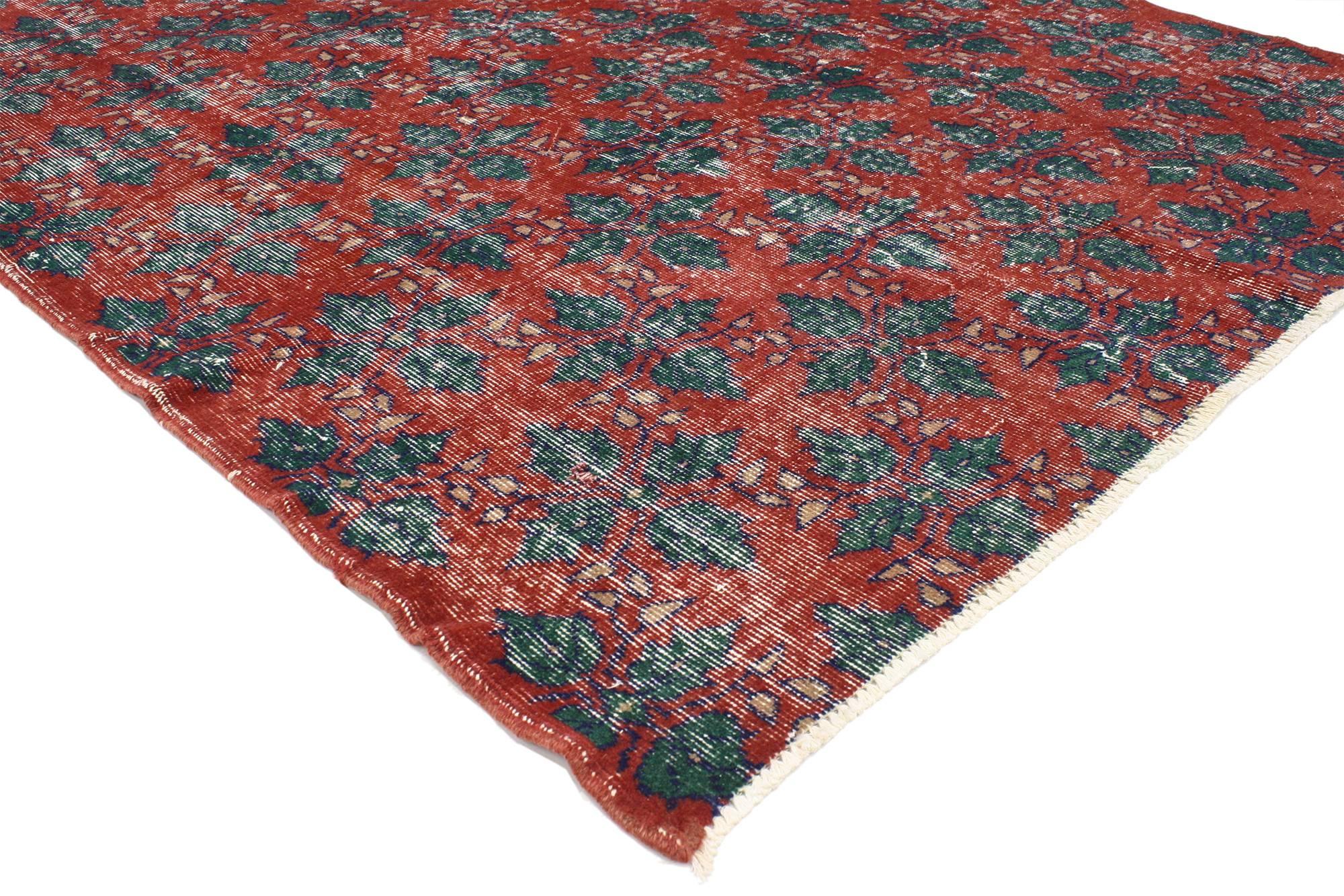 Hand-Knotted Distressed Vintage Turkish Sivas Rug with Industrial Art Deco Style For Sale