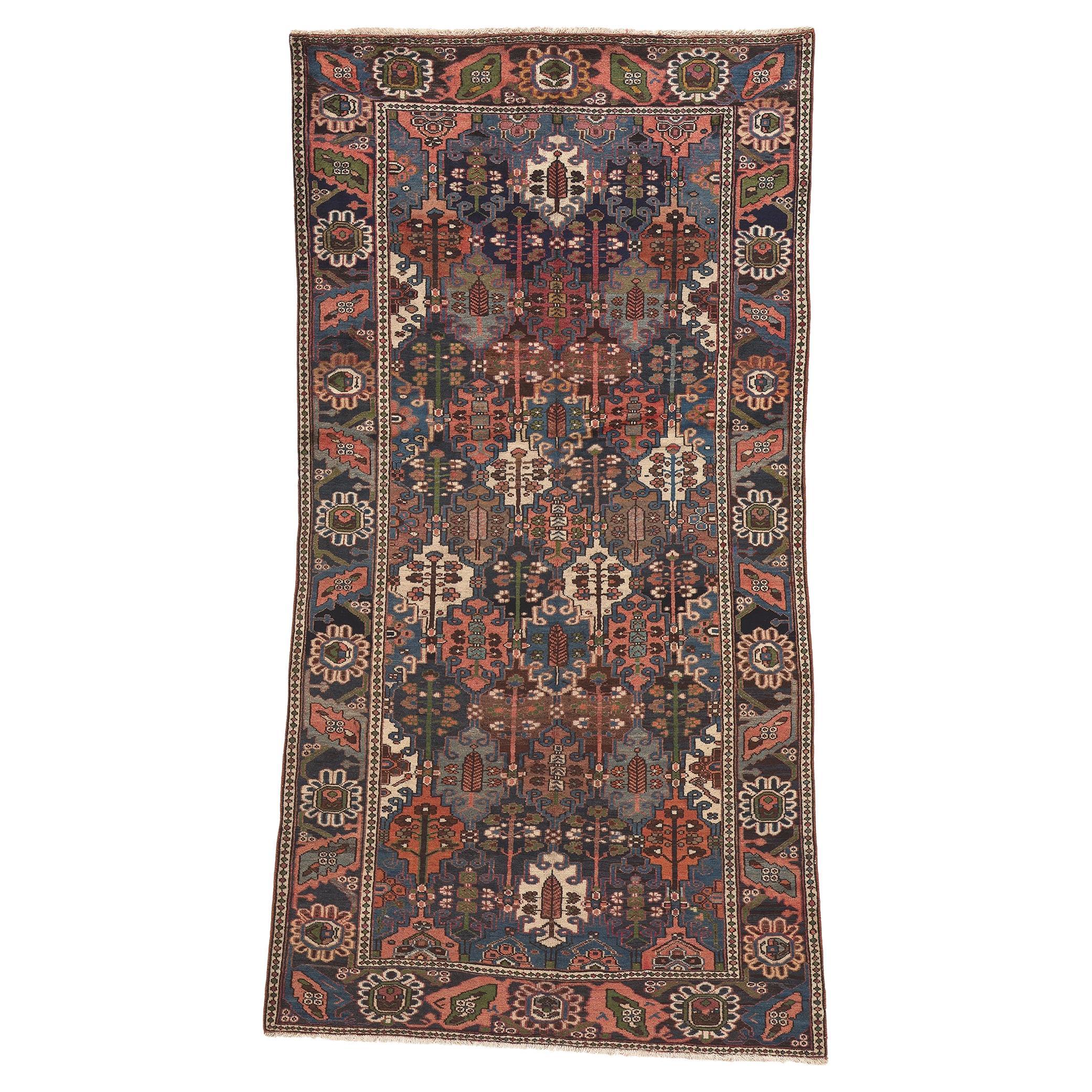 Antiker Bakhtiari-Teppich mit vier Jahreszeiten-Garten-Design, persischer Galerieteppich