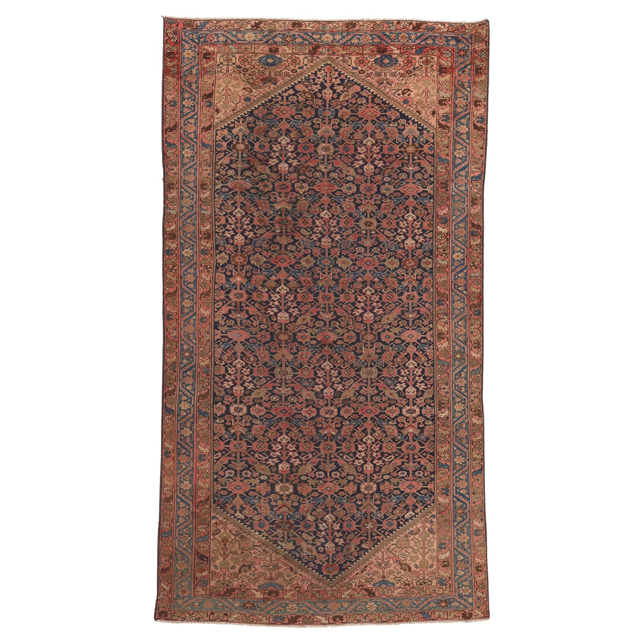 Antique Persian Malayer Rug, Laid-Back Luxury Meets Rustic Sensibility For Sale