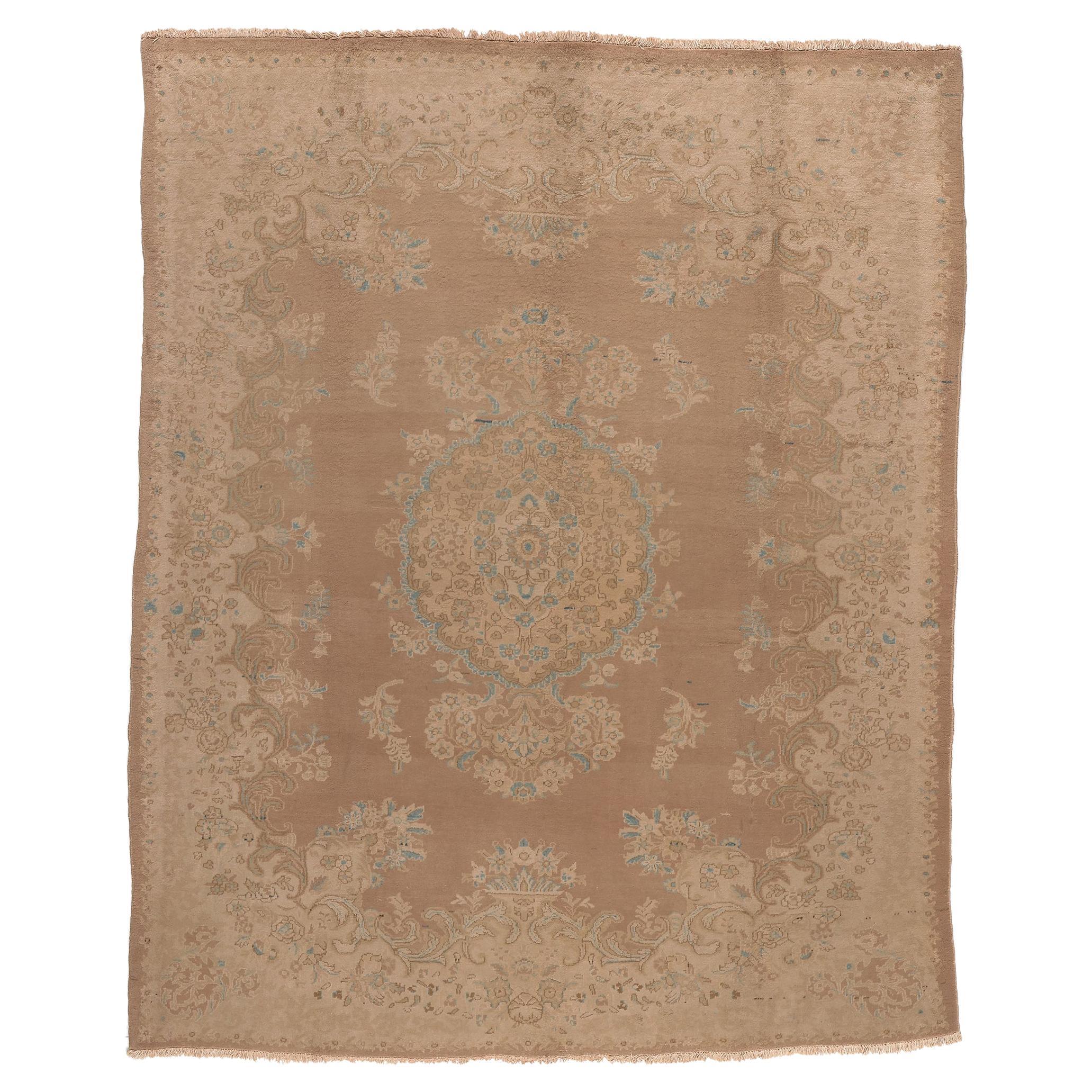 Vintage Persian Sarouk Rug, Earth-Tone Elegance Meets Soft and Subtle