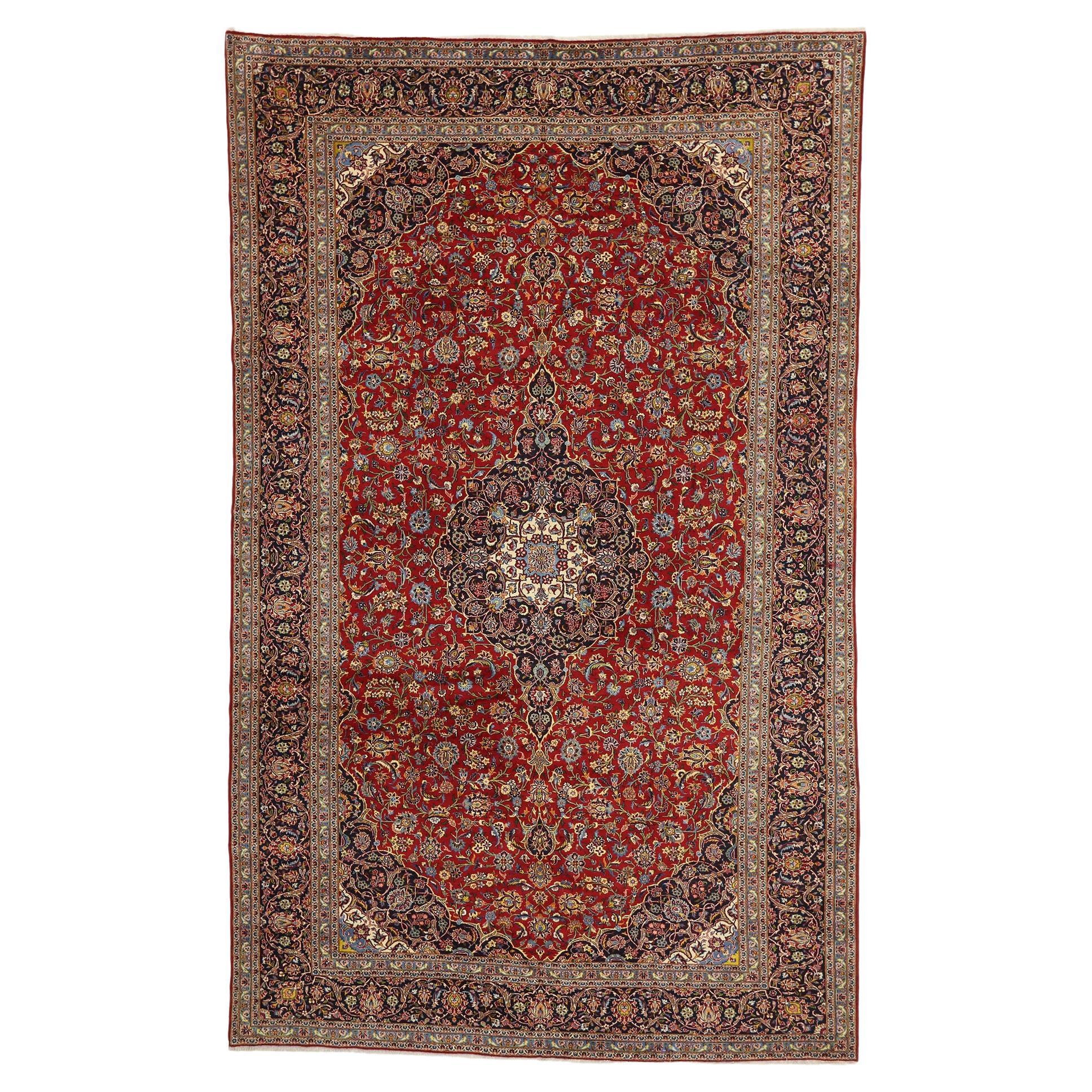 Vintage Persian Kashan Rug, Traditional Sensibility Meets Stately Decadence For Sale