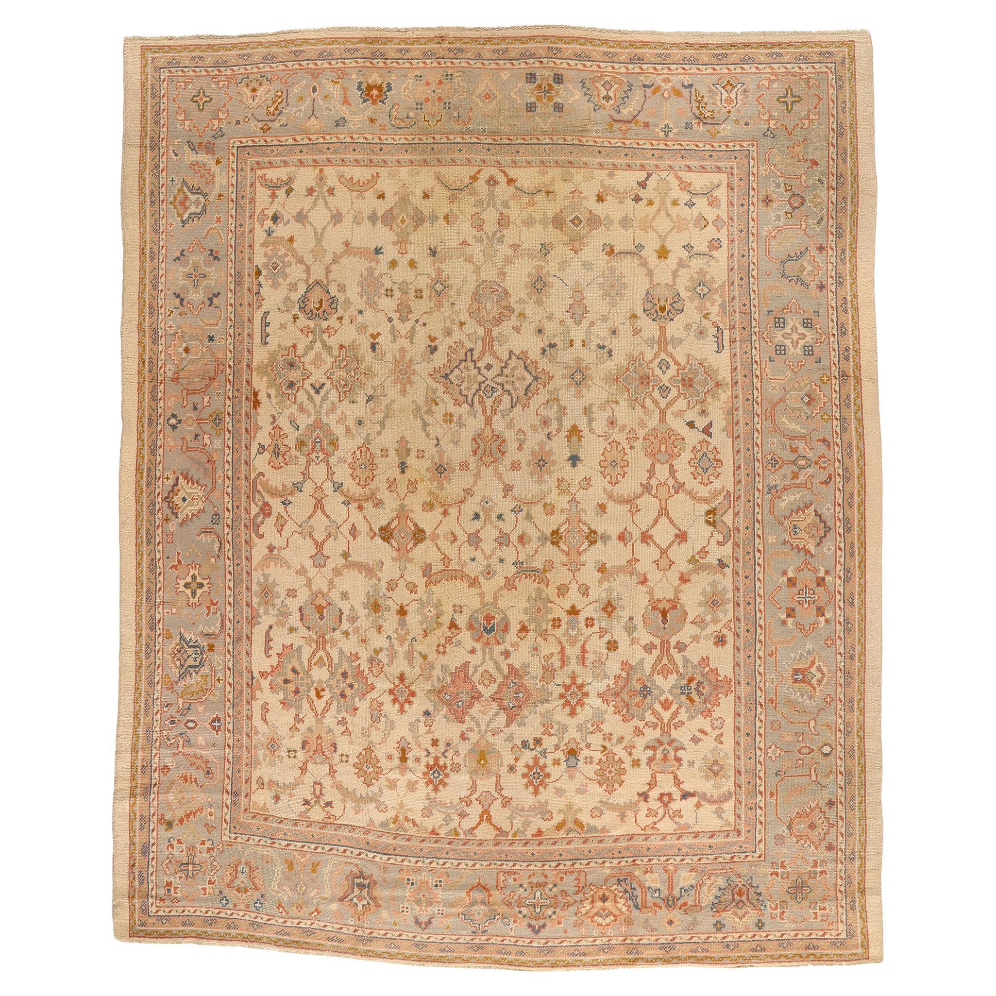 Late 19th Century Antique Turkish Oushak Carpet with Traditional Style