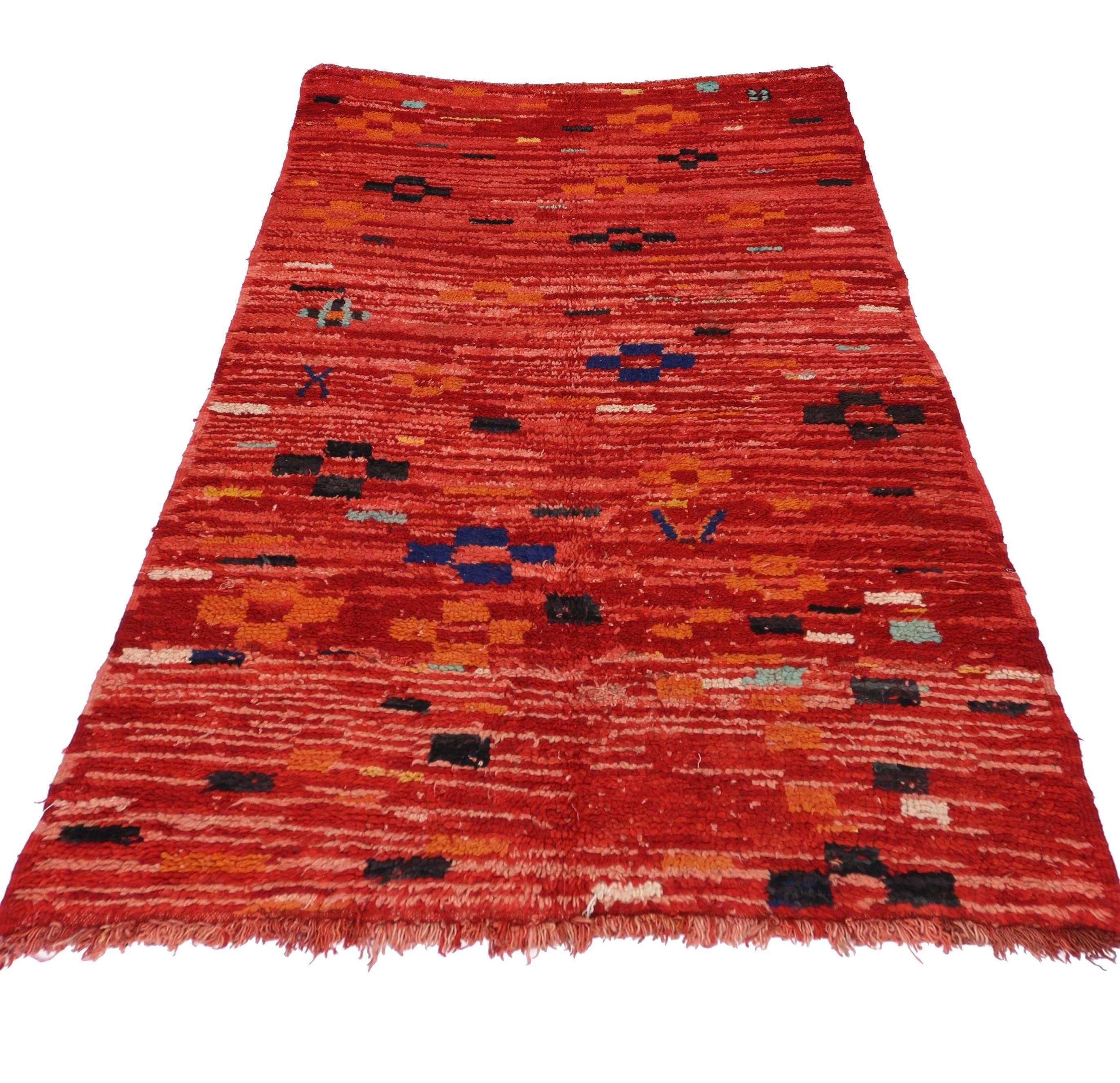 20th Century Mid-Century Modern Style Moroccan Rug with Tribal Design