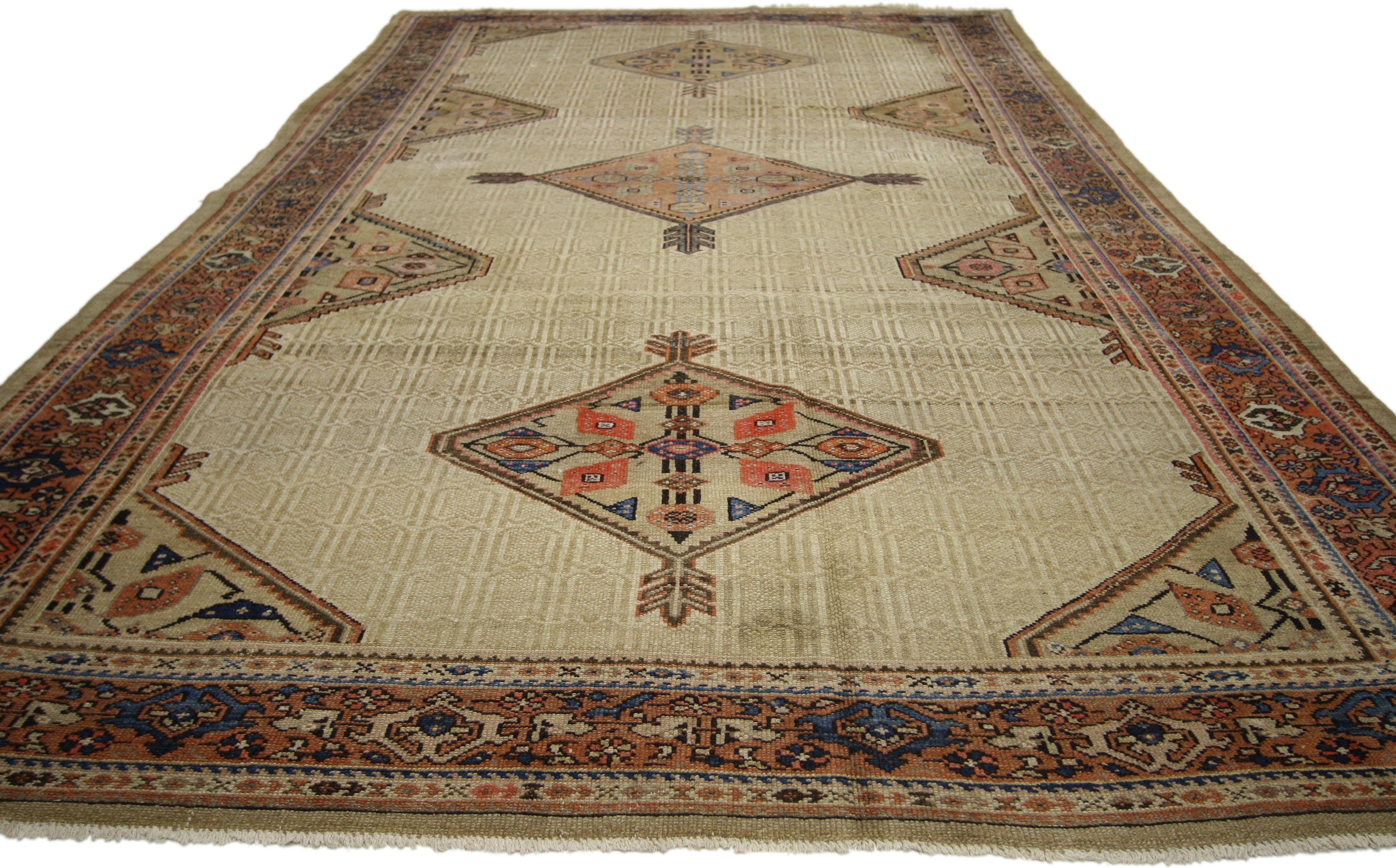 Wool Distressed Antique Persian Malayer Gallery Rug with Modern Industrial Style For Sale