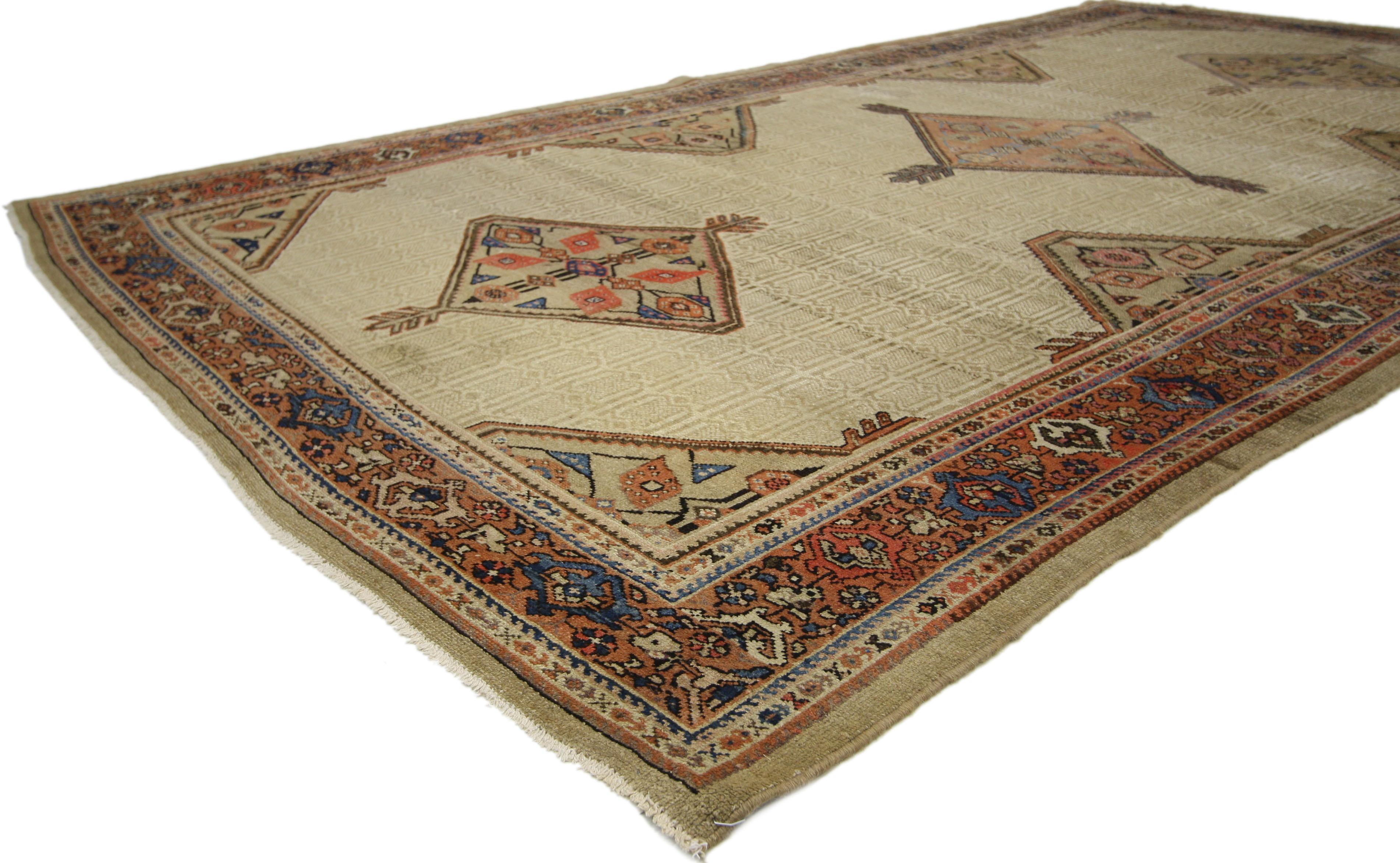 Distressed Antique Persian Malayer Gallery Rug with Modern Industrial Style In Distressed Condition For Sale In Dallas, TX