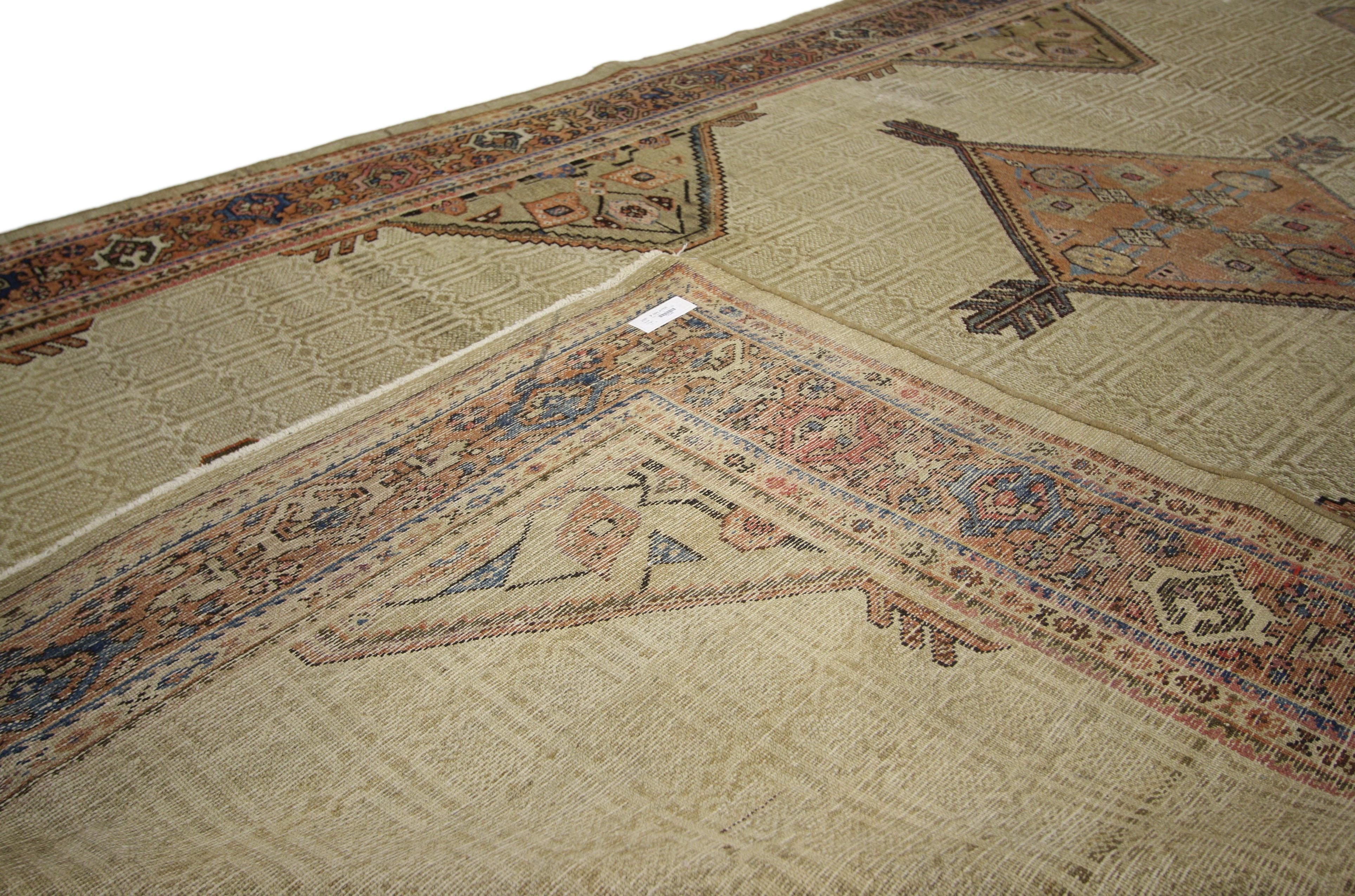 Distressed Antique Persian Malayer Gallery Rug with Modern Industrial Style For Sale 1