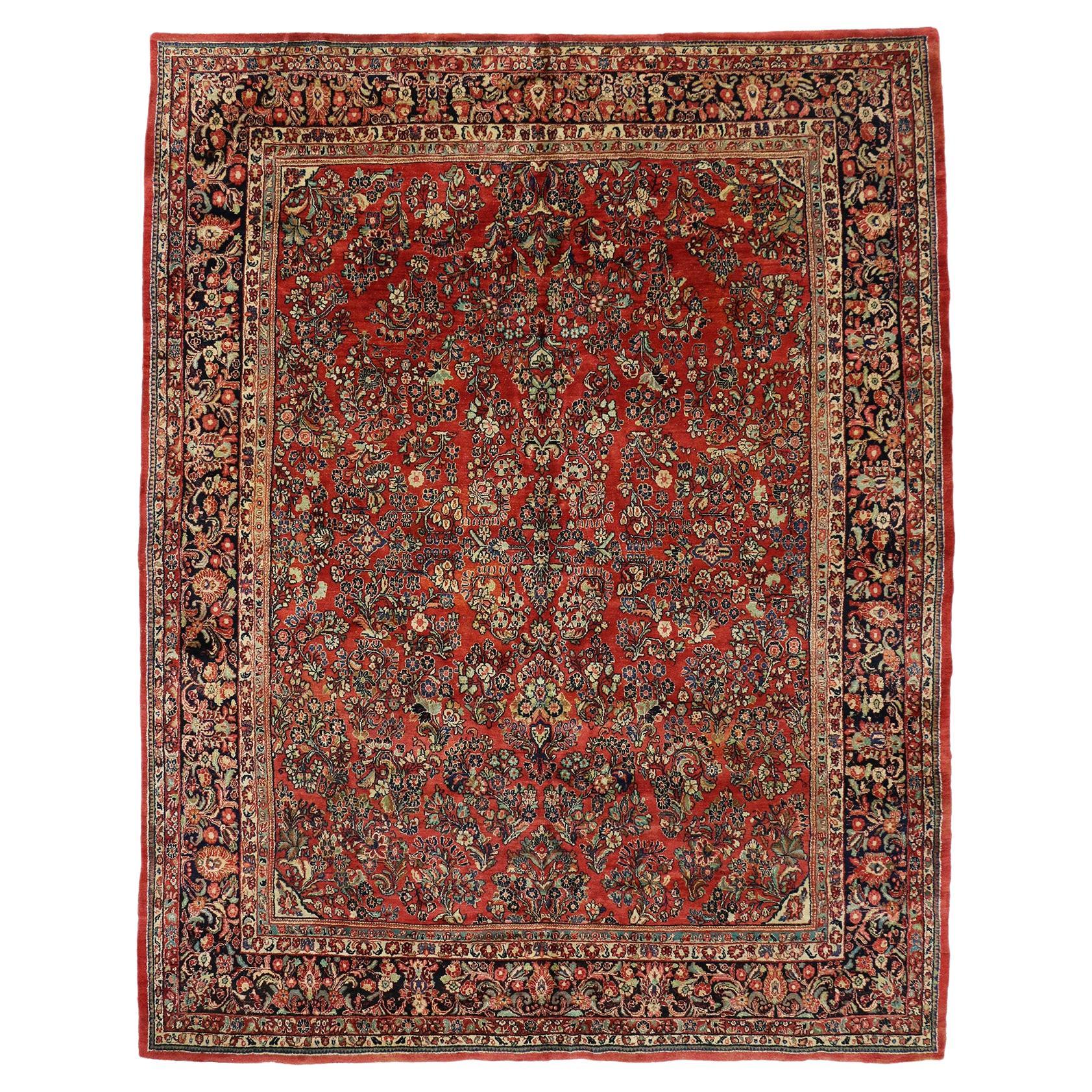 Antigua alfombra persa Sarouk de estilo Art Nouveau