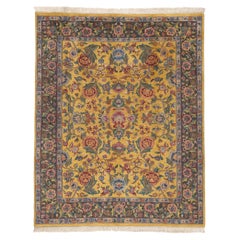 Gelber indischer Täbris-Teppich im Vintage-Stil mit englischem Landhaus- und Kunsthandwerksstil