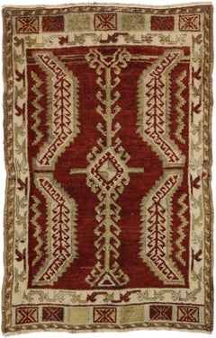 Vintage Turkish Oushak Yastik Scatter Rug, Small Accent Rug