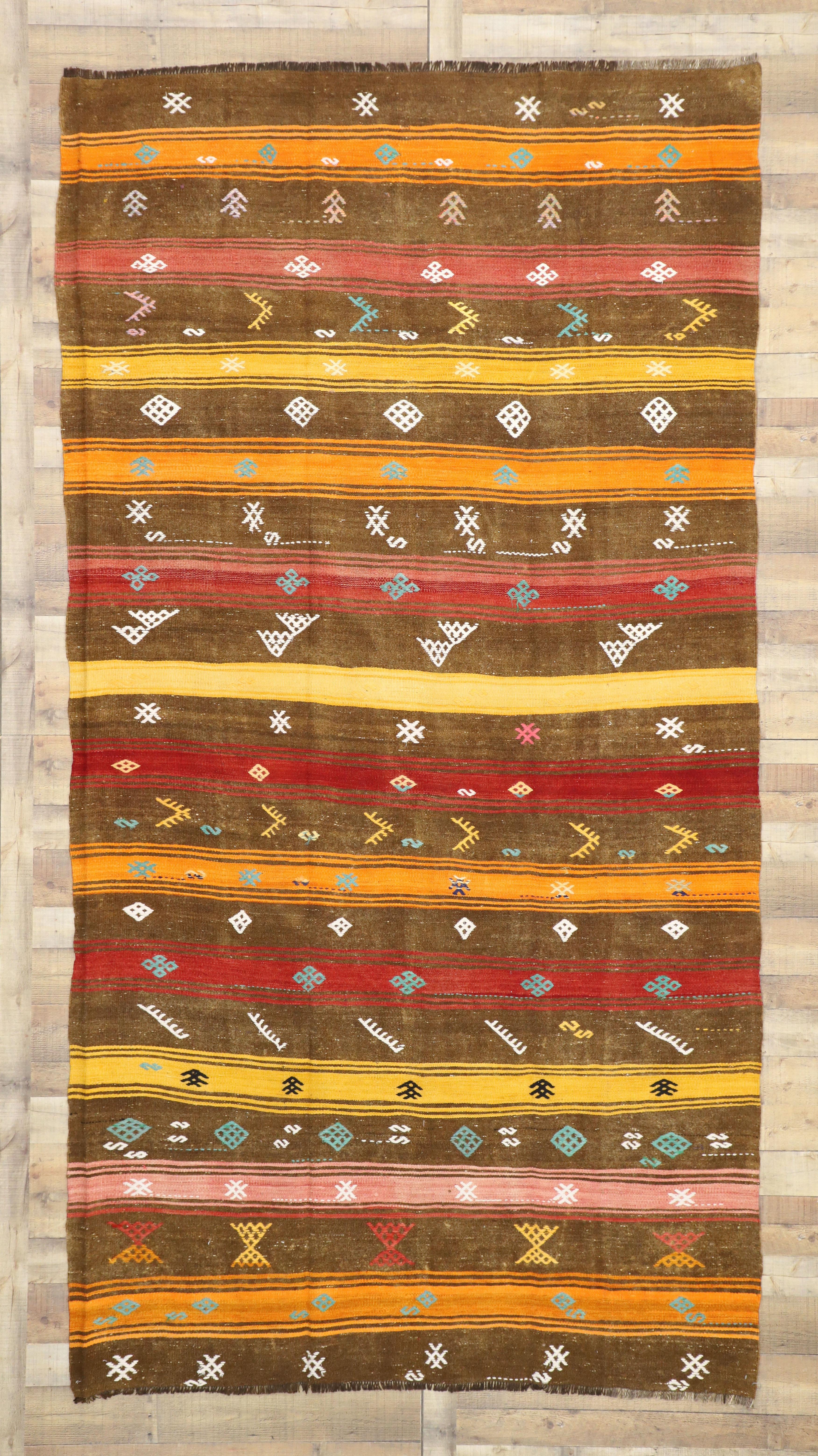 Vintage Turkish Kilim Rug with Bohemian Tribal Design and Modern Cabin Style For Sale 2