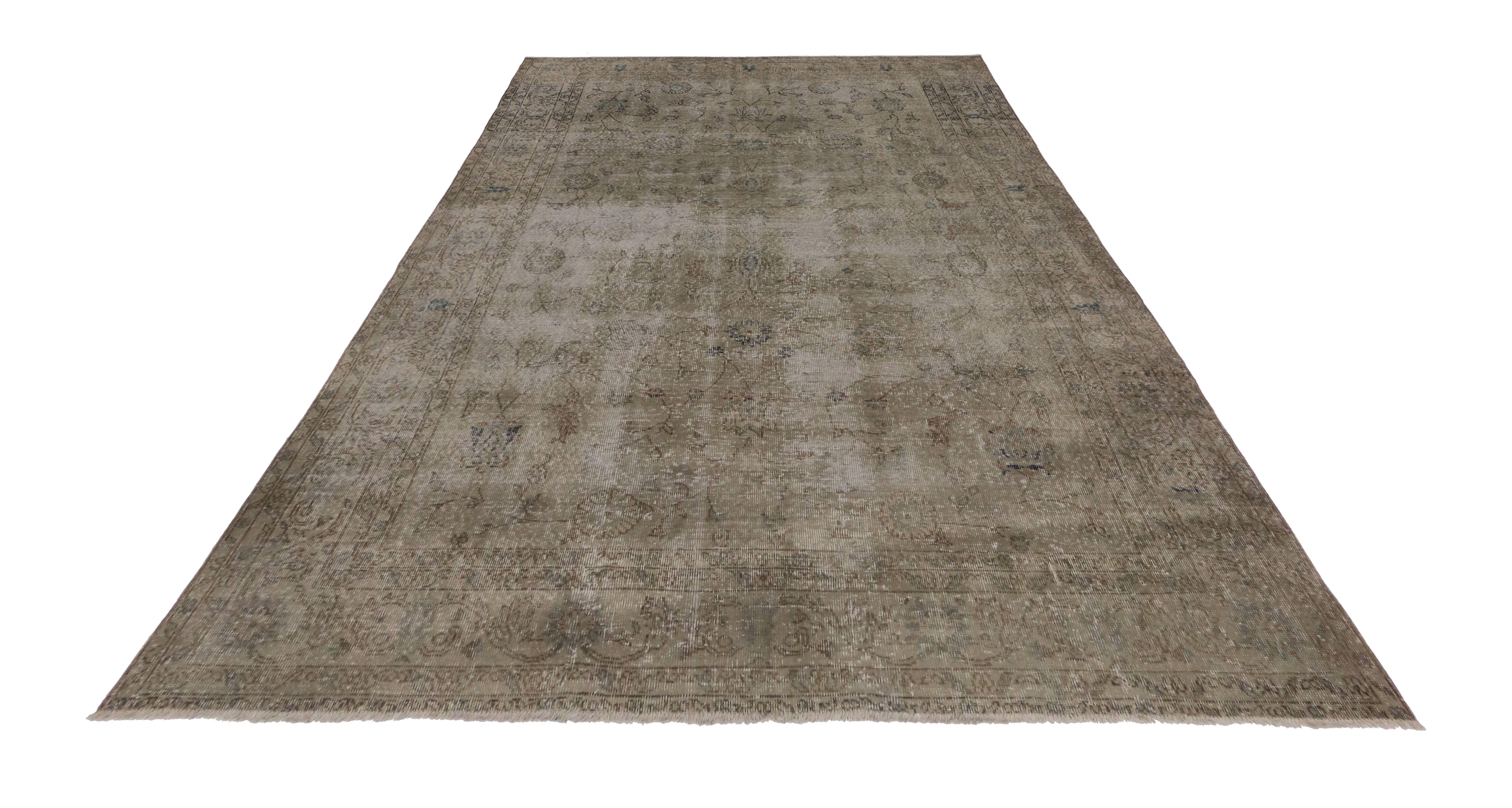 Wool Distressed Vintage Turkish Sivas Rug with Modern Style For Sale