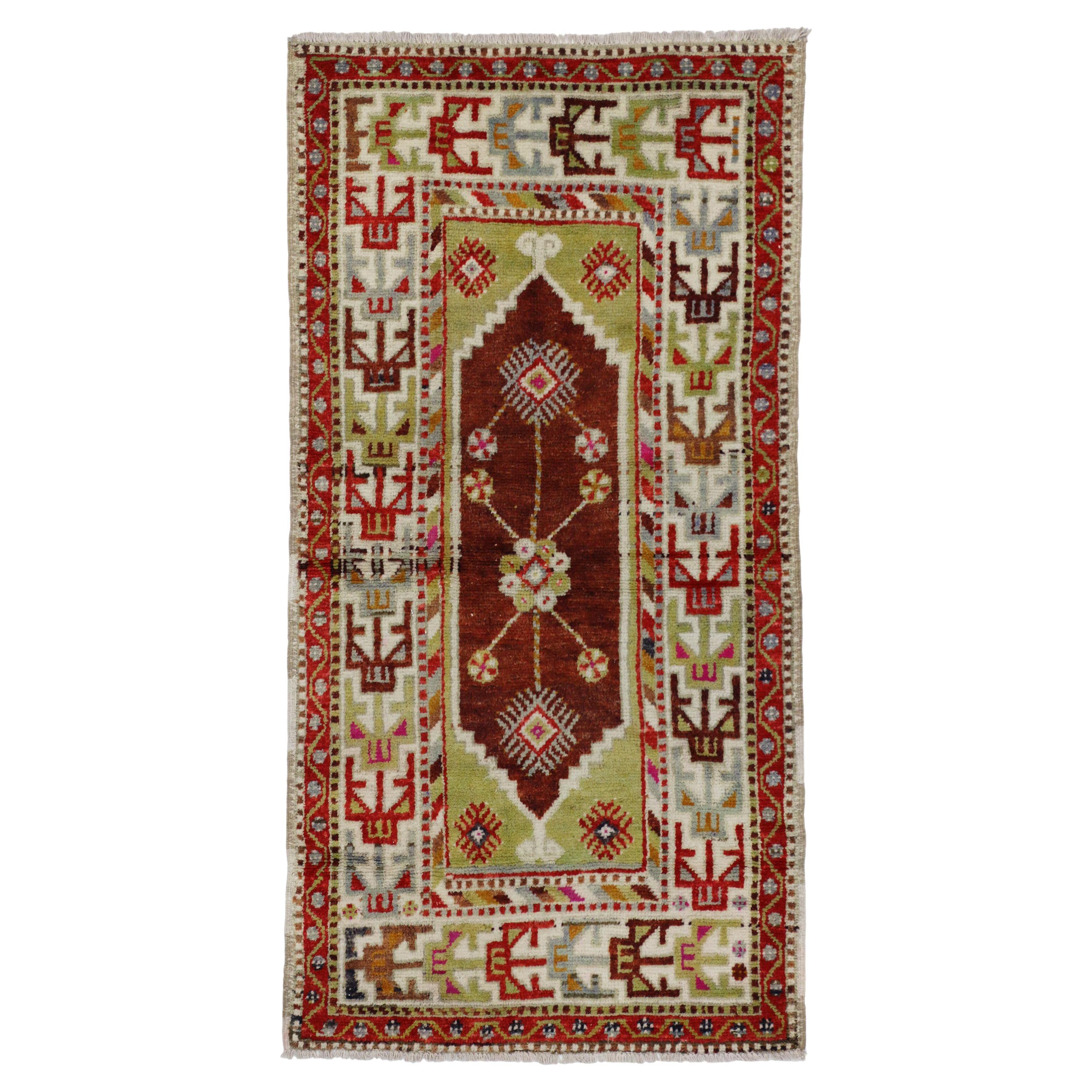 Vintage Turkish Oushak Rug with Bohemian Tribal Style For Sale