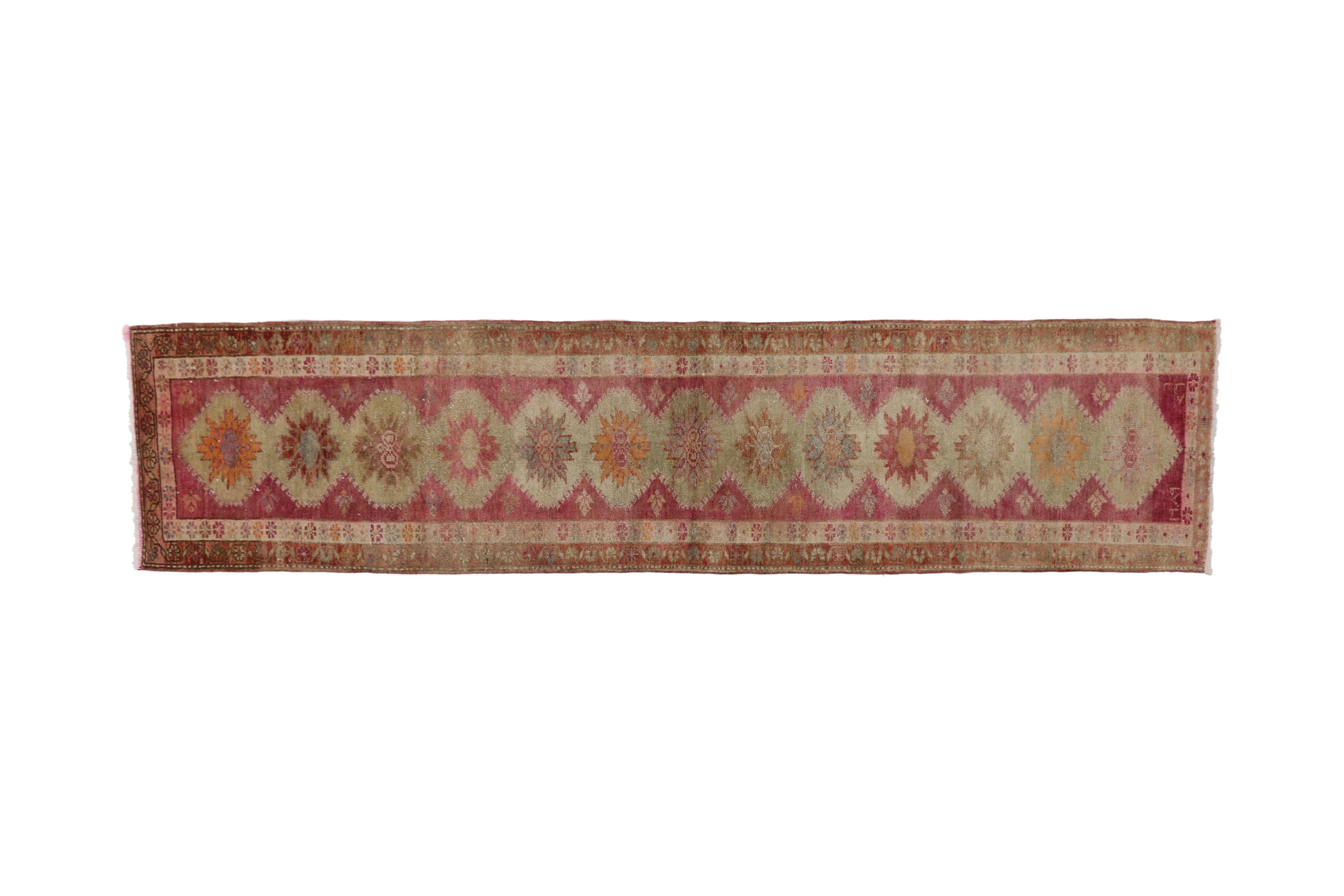 Vintage Turkish Oushak Runner with Tribal Style, Hallway Runner In Good Condition In Dallas, TX