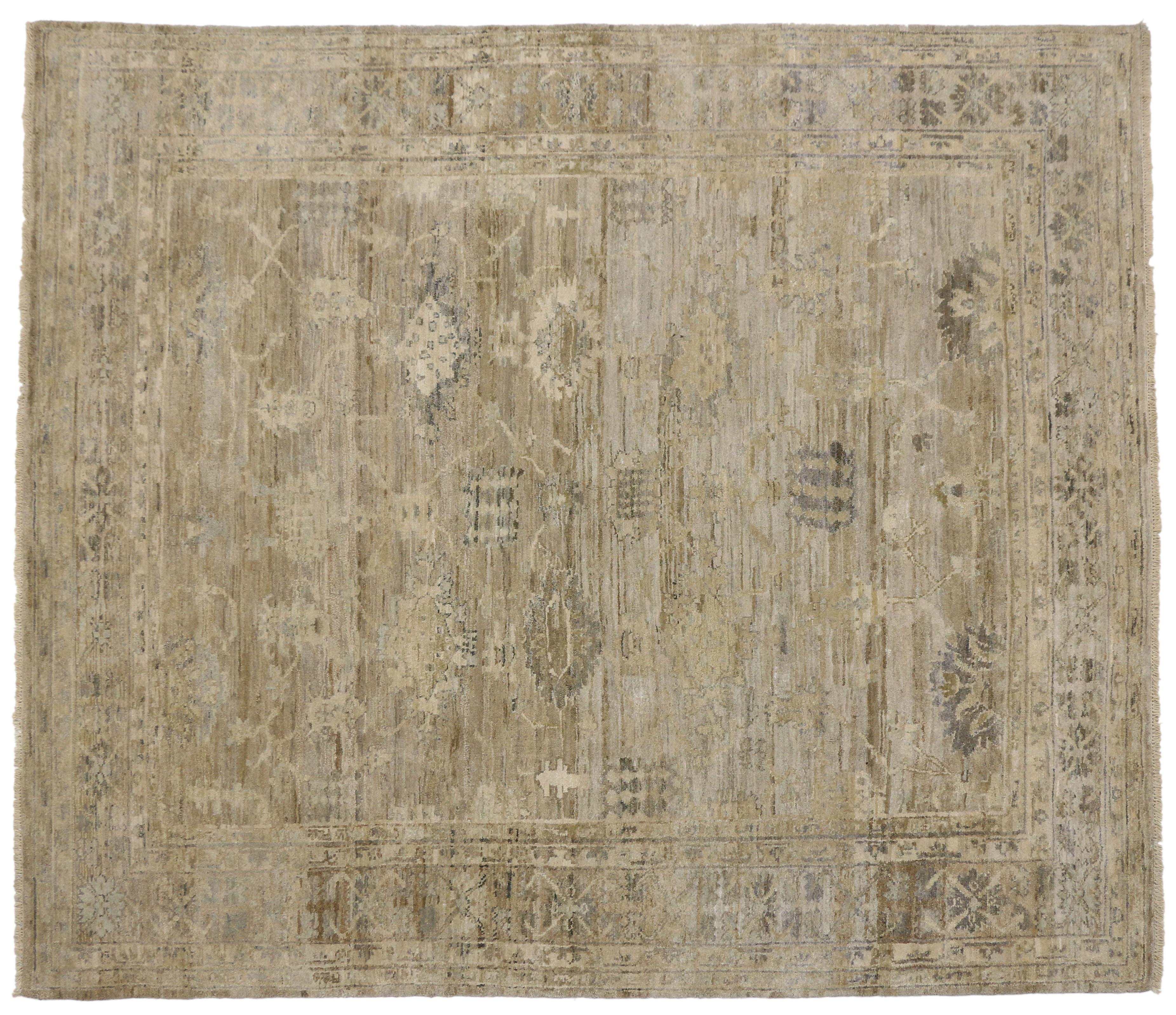 Hand-Knotted New Contemporary Oushak Design Rug with Transitional Style For Sale