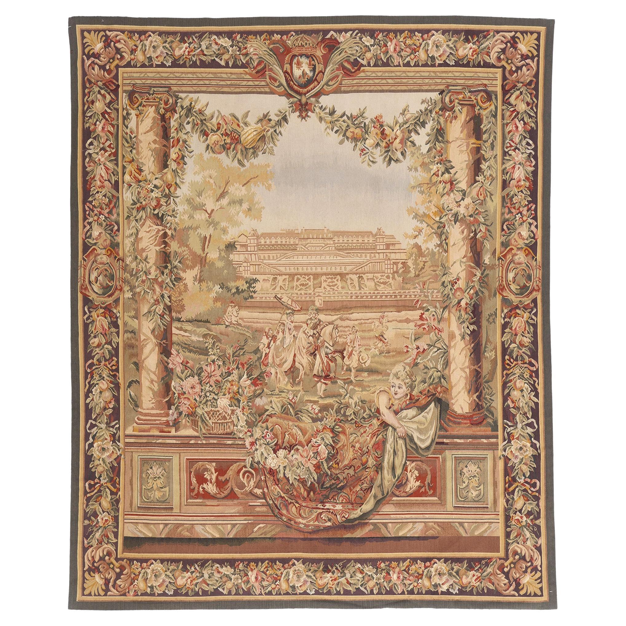 Arazzo Chateau Neuf Saint-Germain ispirato ai Gobelins con stile Saint Louis XIV in vendita