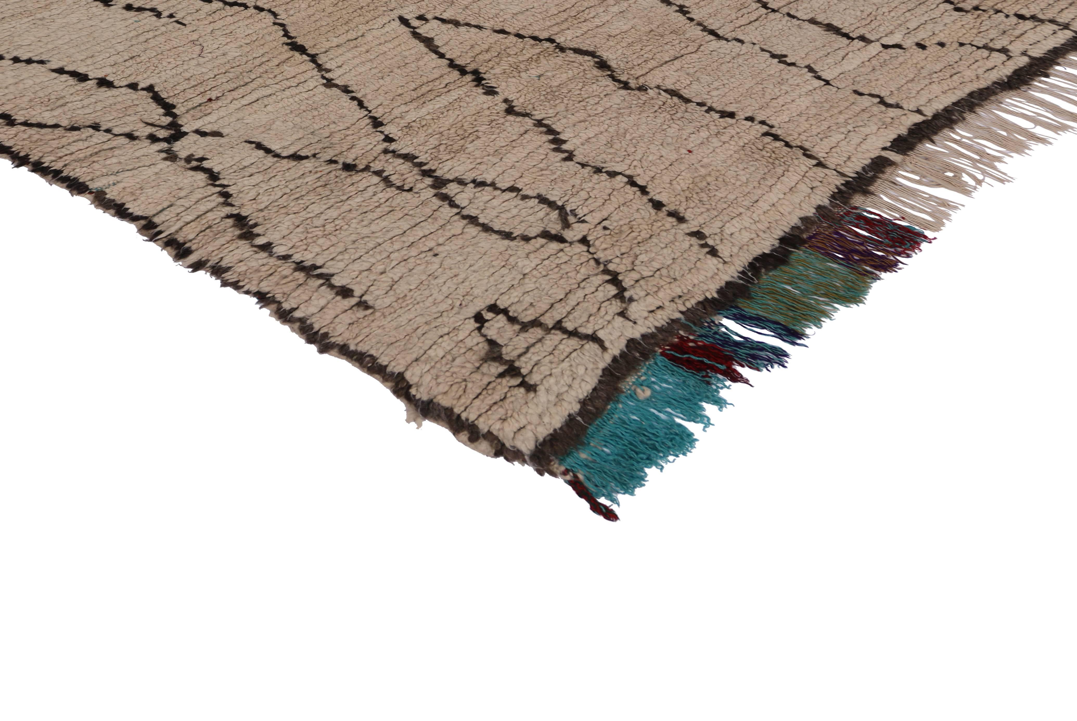 Wool Berber Moroccan Rug with Minimalist Design and Mid-Century Modern Style