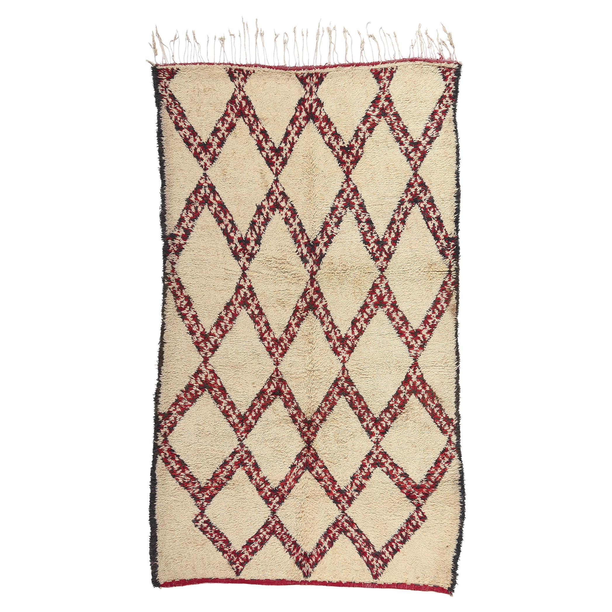 Vintage Moroccan Beni Ourain Rug, Midcentury Modern Meets Cozy Hygge For Sale