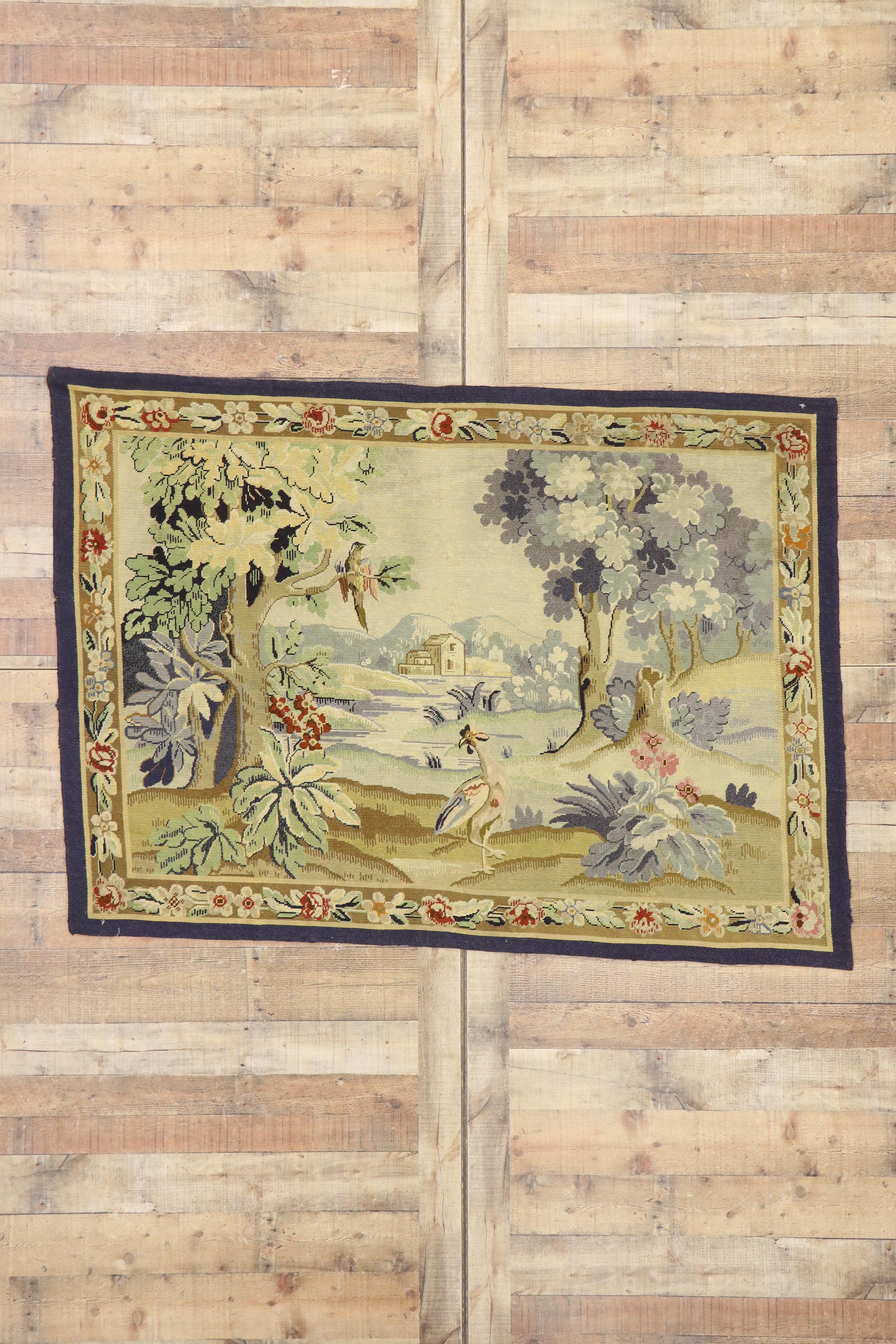 Antique English Needlepoint Aubusson Verdure Garden Tapestry Wall Hanging 3