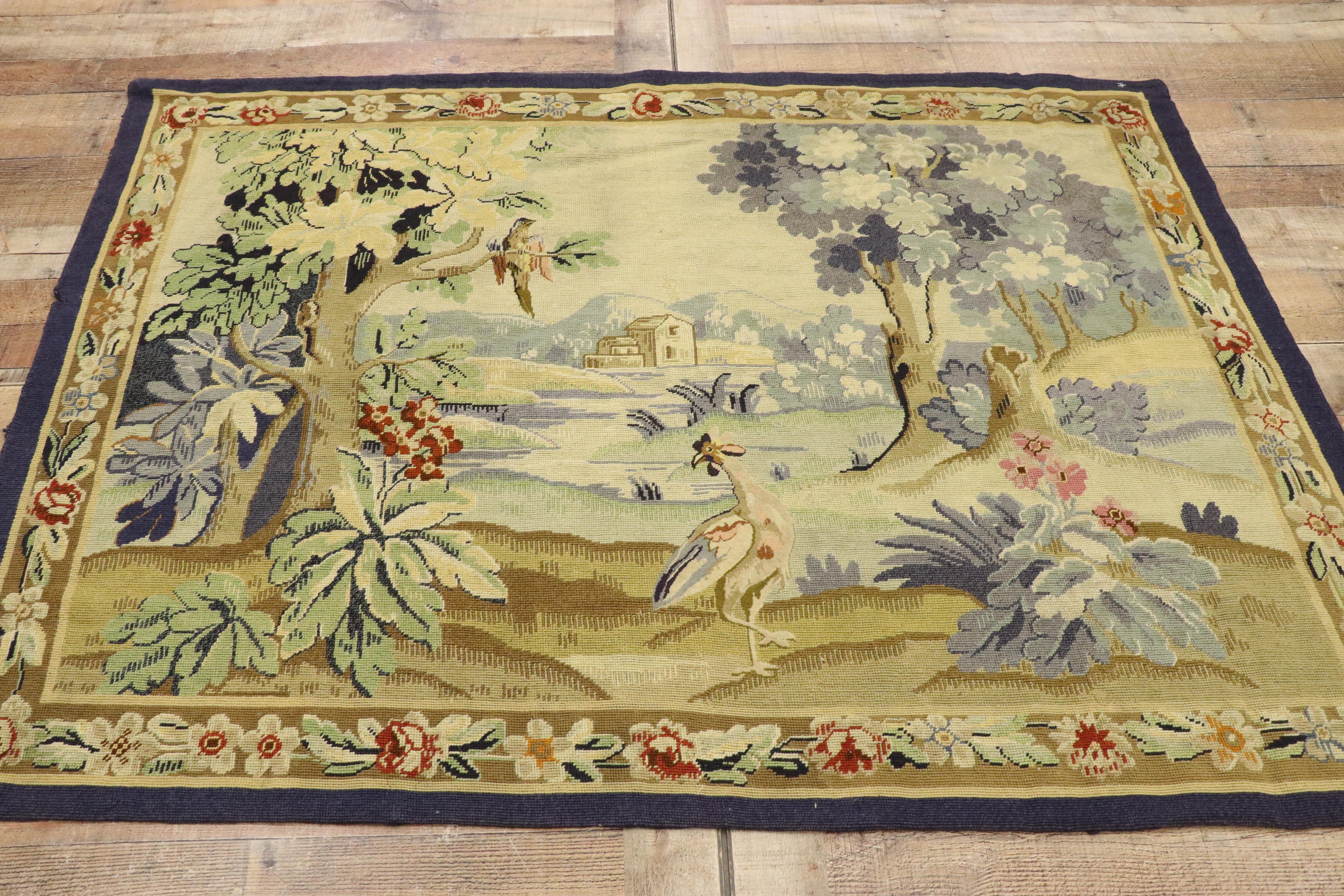 Antique English Needlepoint Aubusson Verdure Garden Tapestry Wall Hanging 2