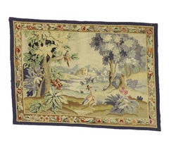 Antique English Needlepoint Aubusson Verdure Garden Tapestry Wall Hanging