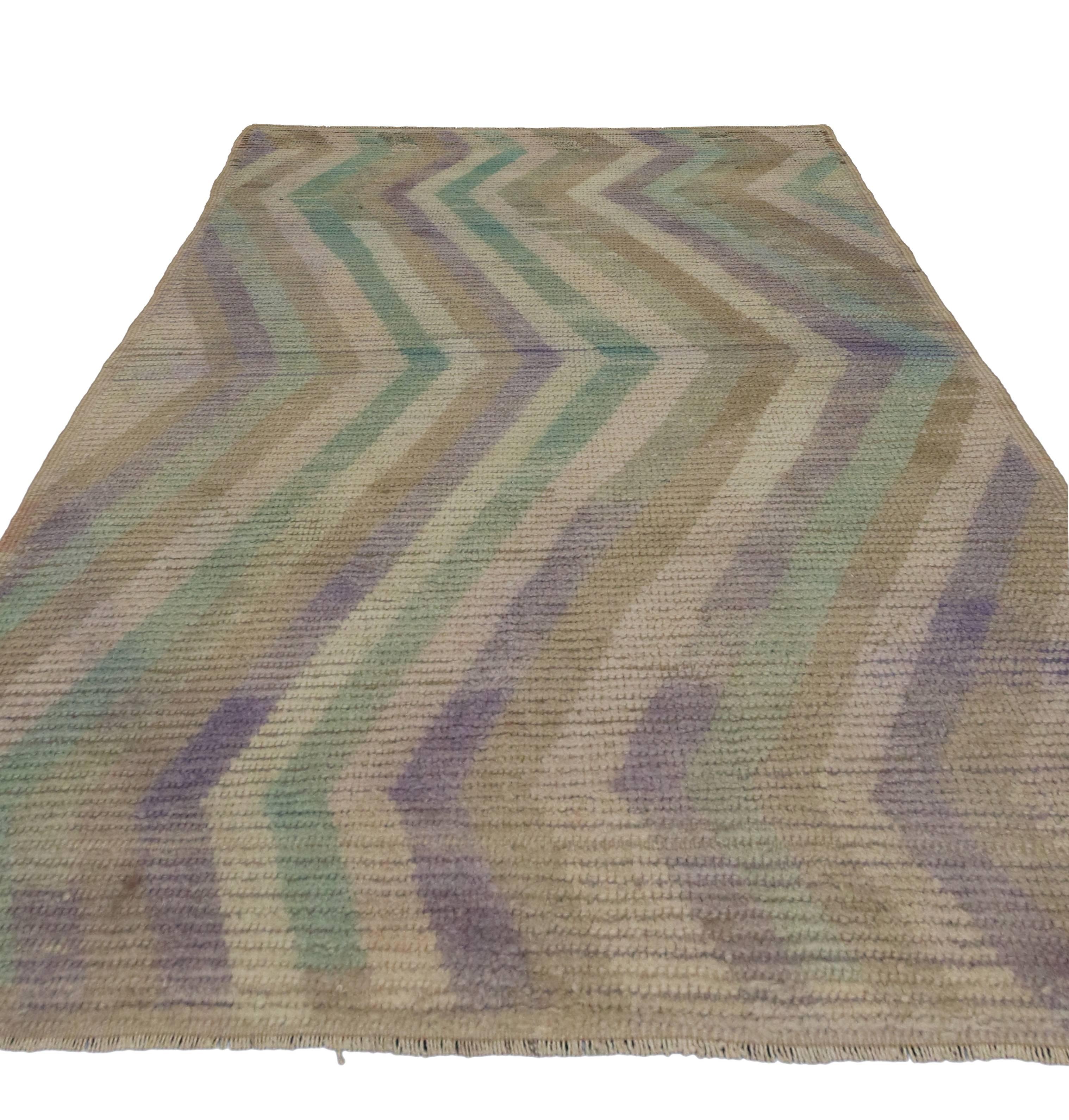 Hand-Knotted Vintage Turkish Tulu Rug with Bohemian Style and Soft Muted Pastel Colors For Sale