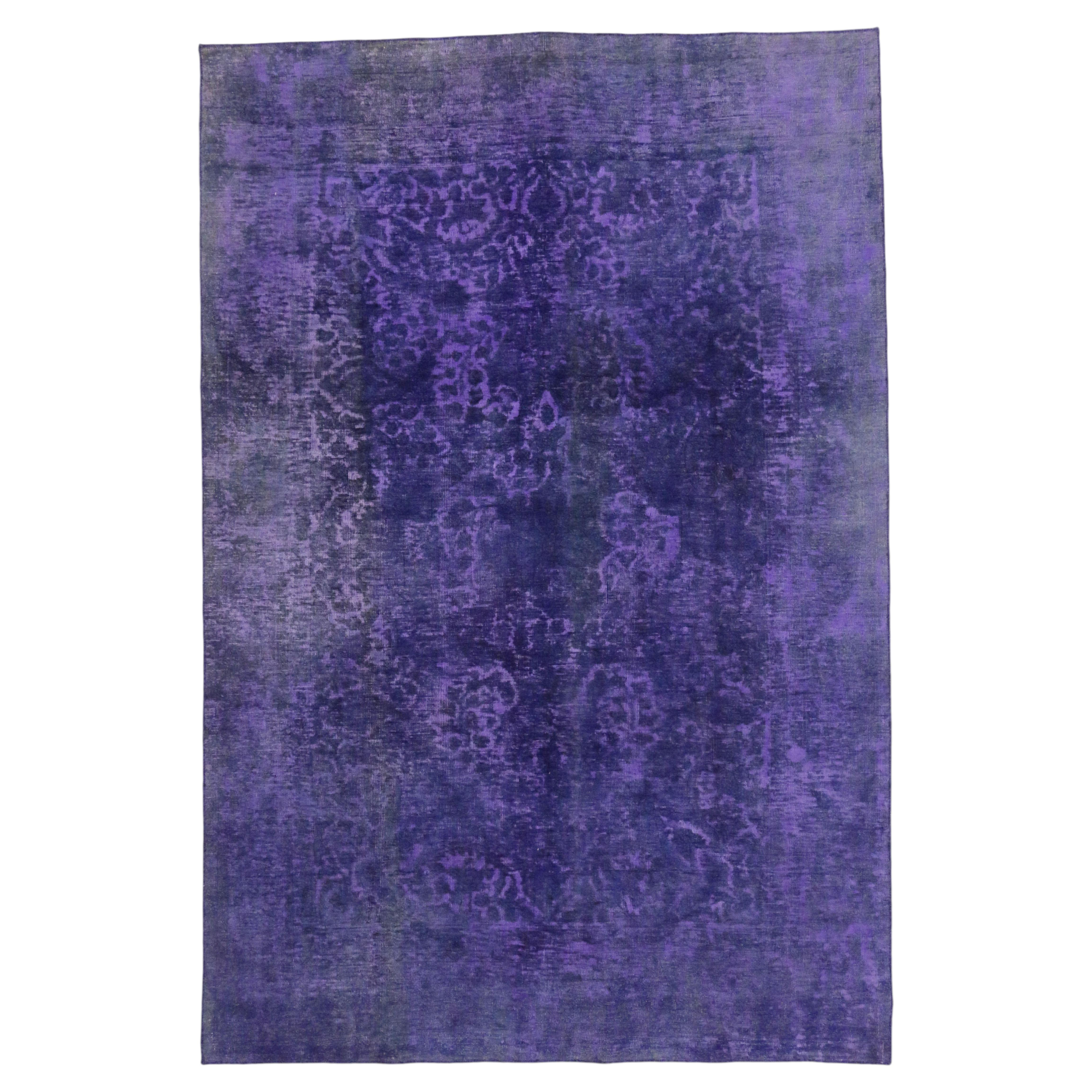 The Violet Eclipse: Vintage Turkish Overdyed Masterpiece of Industrial Opulence For Sale