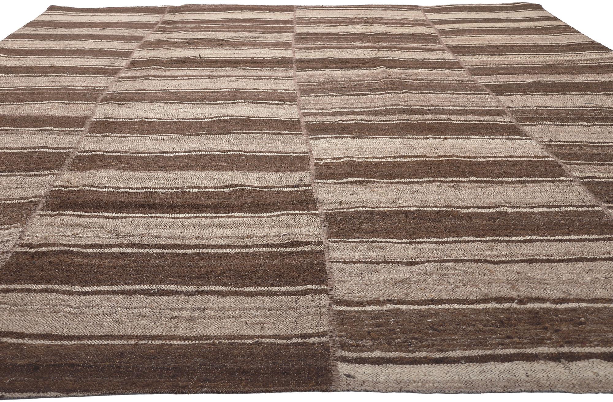 Hand-Woven Earth-Tone Vintage Turkish Kilim Rug, Wabi-Sabi Embraces Rustic Finesse For Sale