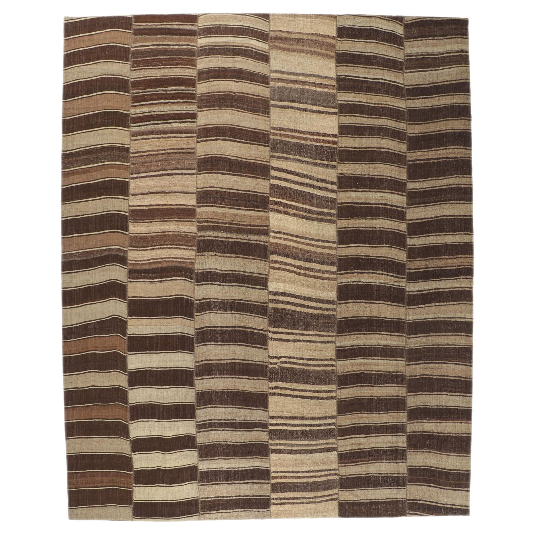 Earth-Tone Vintage Turkish Kilim Rug, Wabi-Sabi Embraces Sustainable Design For Sale