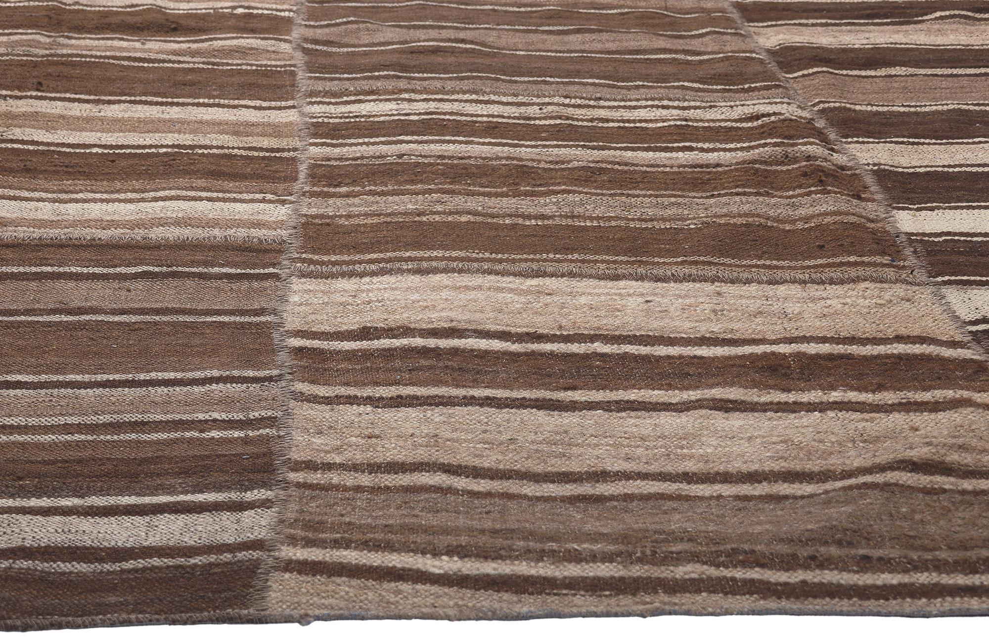 Hand-Woven Earth-Tone Vintage Turkish Kilim Rug, Wabi-Sabi Embraces Rustic Finesse For Sale