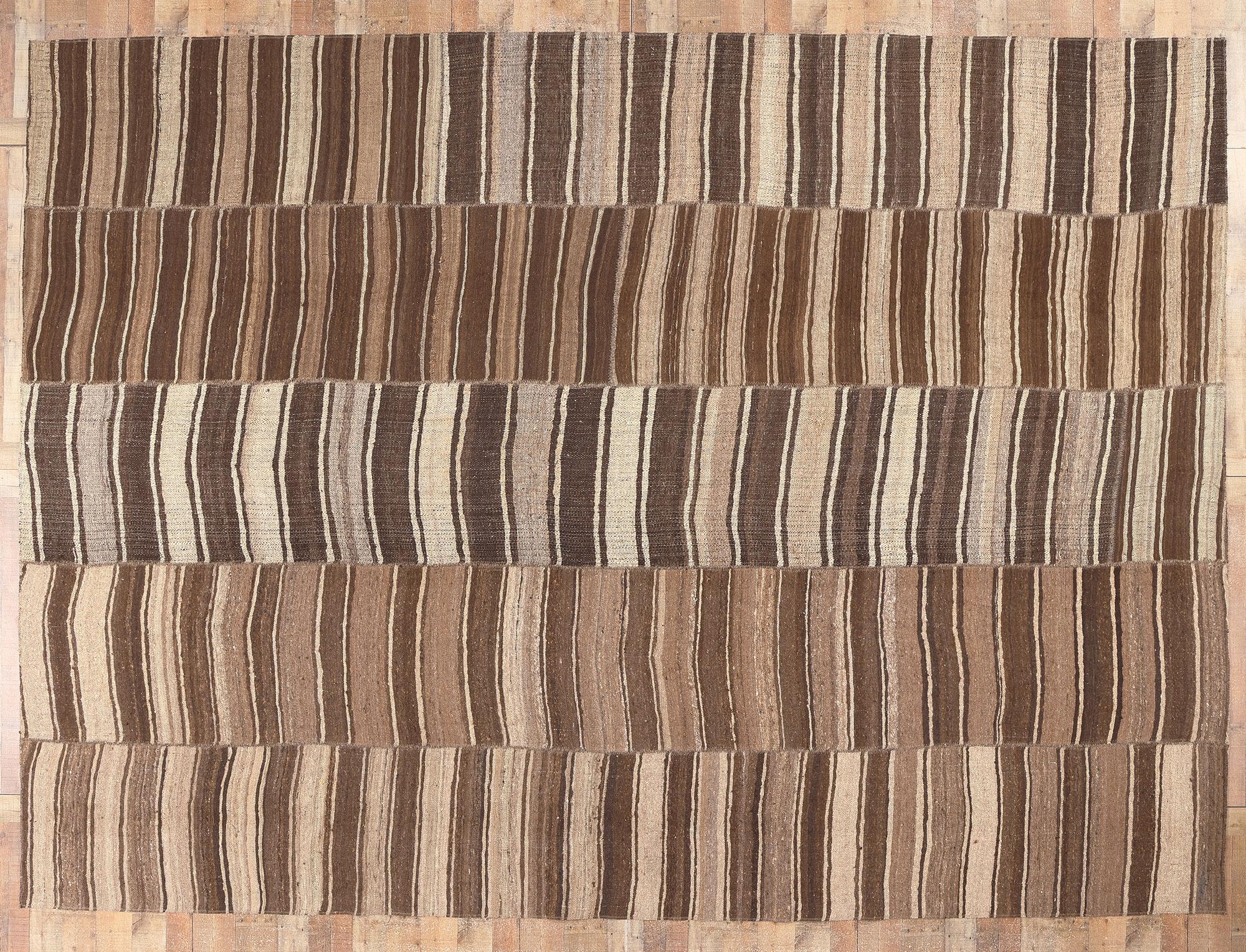 Earth-Tone Vintage Turkish Kilim Rug, Wabi-Sabi Embraces Sustainable Design For Sale 3