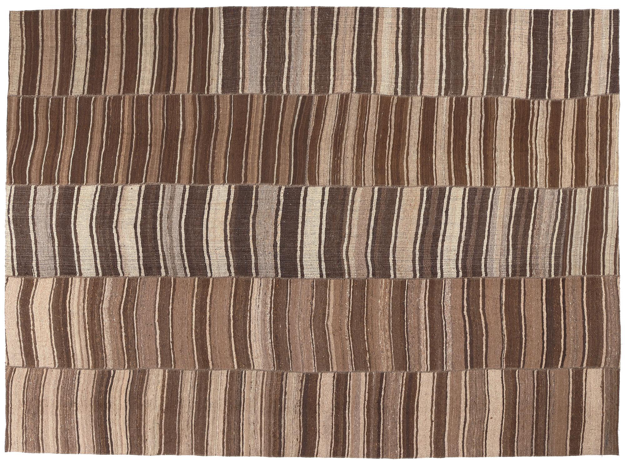 Earth-Tone Vintage Turkish Kilim Rug, Wabi-Sabi Embraces Sustainable Design For Sale 4