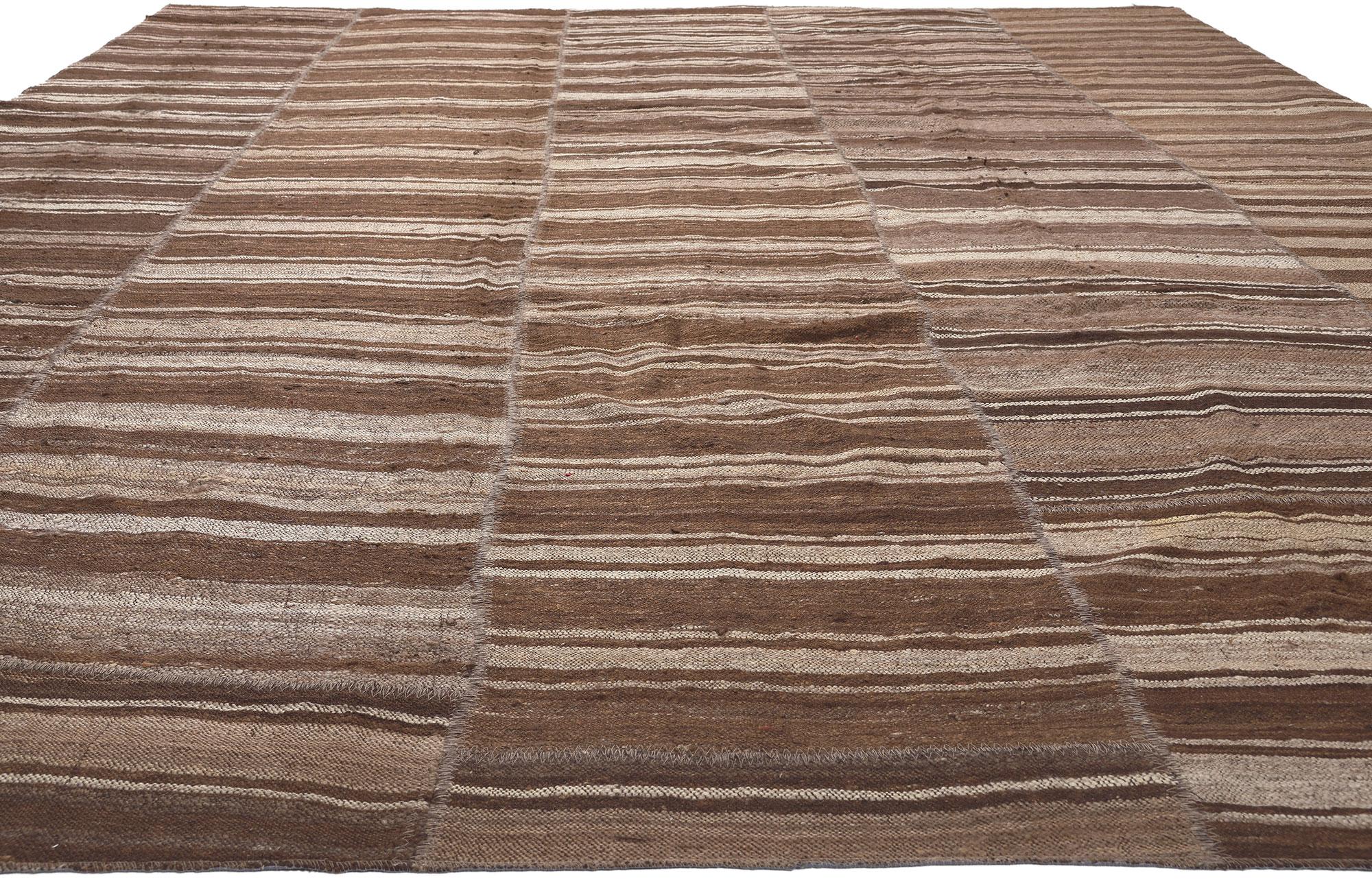 Hand-Woven Earth-Tone Vintage Turkish Kilim Rug, Wabi-Sabi Embraces Sustainable Design For Sale