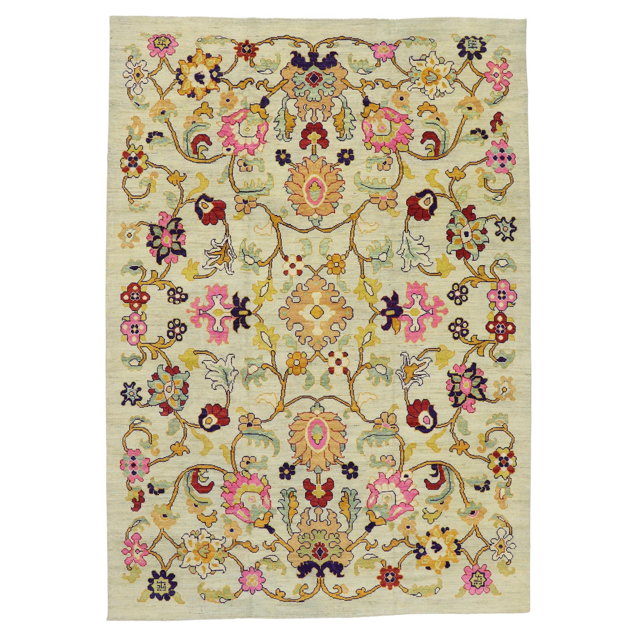 New Colorful Blue Turkish Oushak Rug with Modern Contemporary Style at