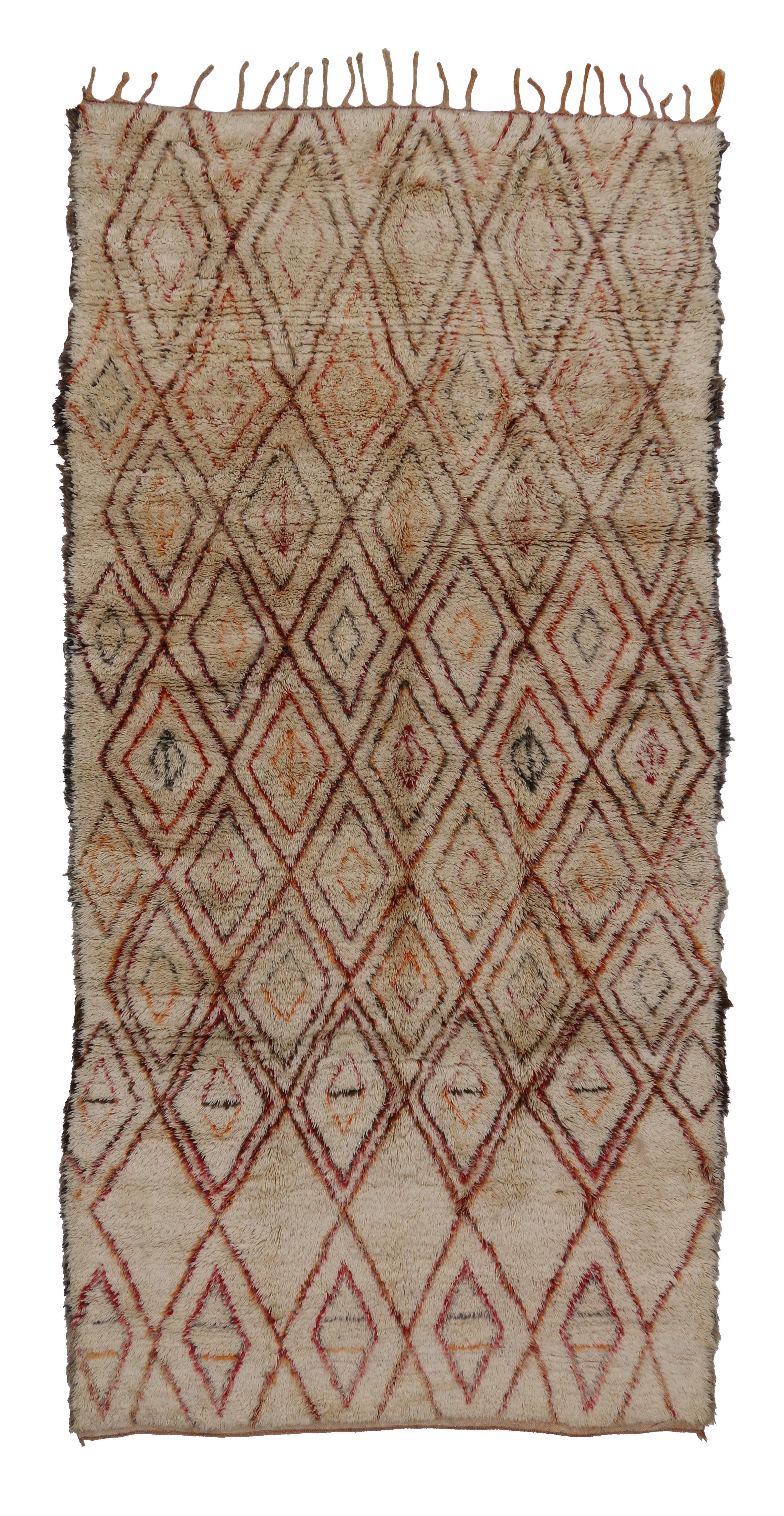 20th Century Mid-Century Modern Beni Ourain Moroccan Rug with Tribal Designs
