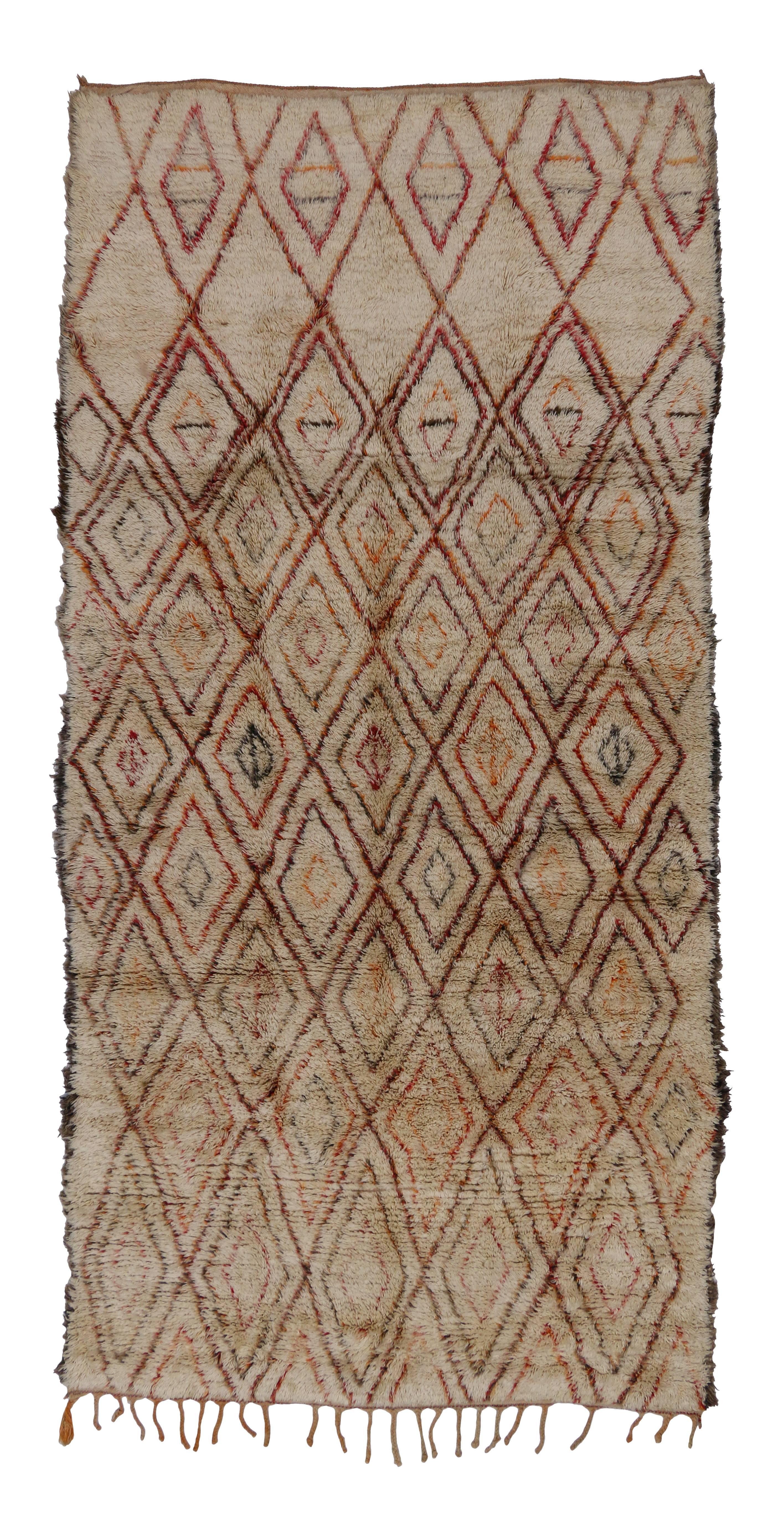 Mid-Century Modern Beni Ourain Moroccan Rug with Tribal Designs 4