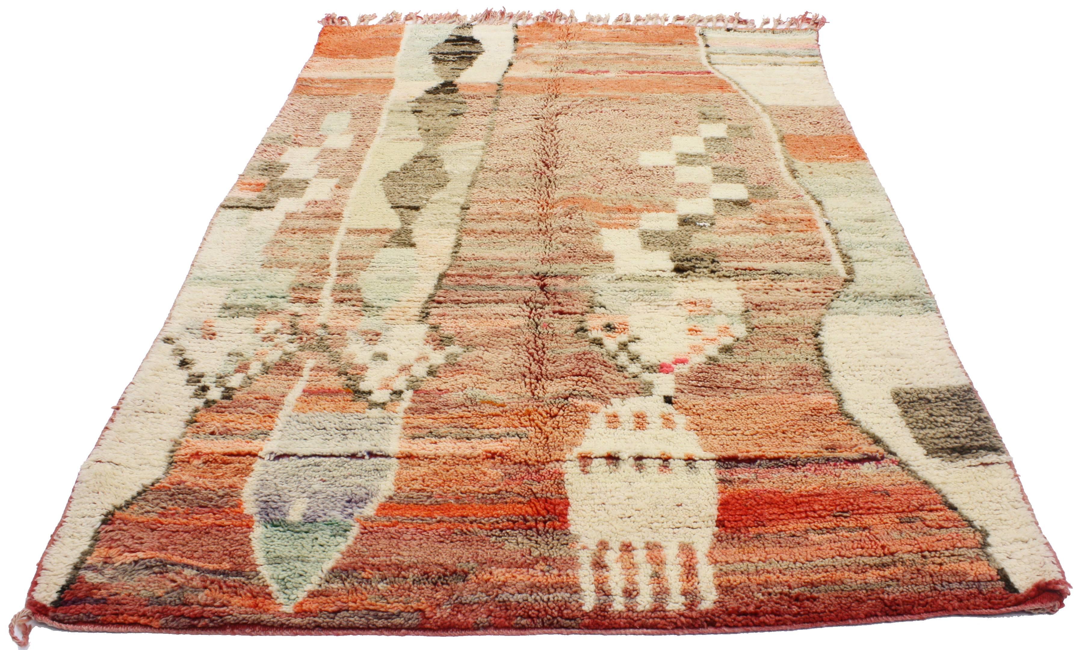Hand-Crafted Berber Moroccan Rug with Art Deco Design