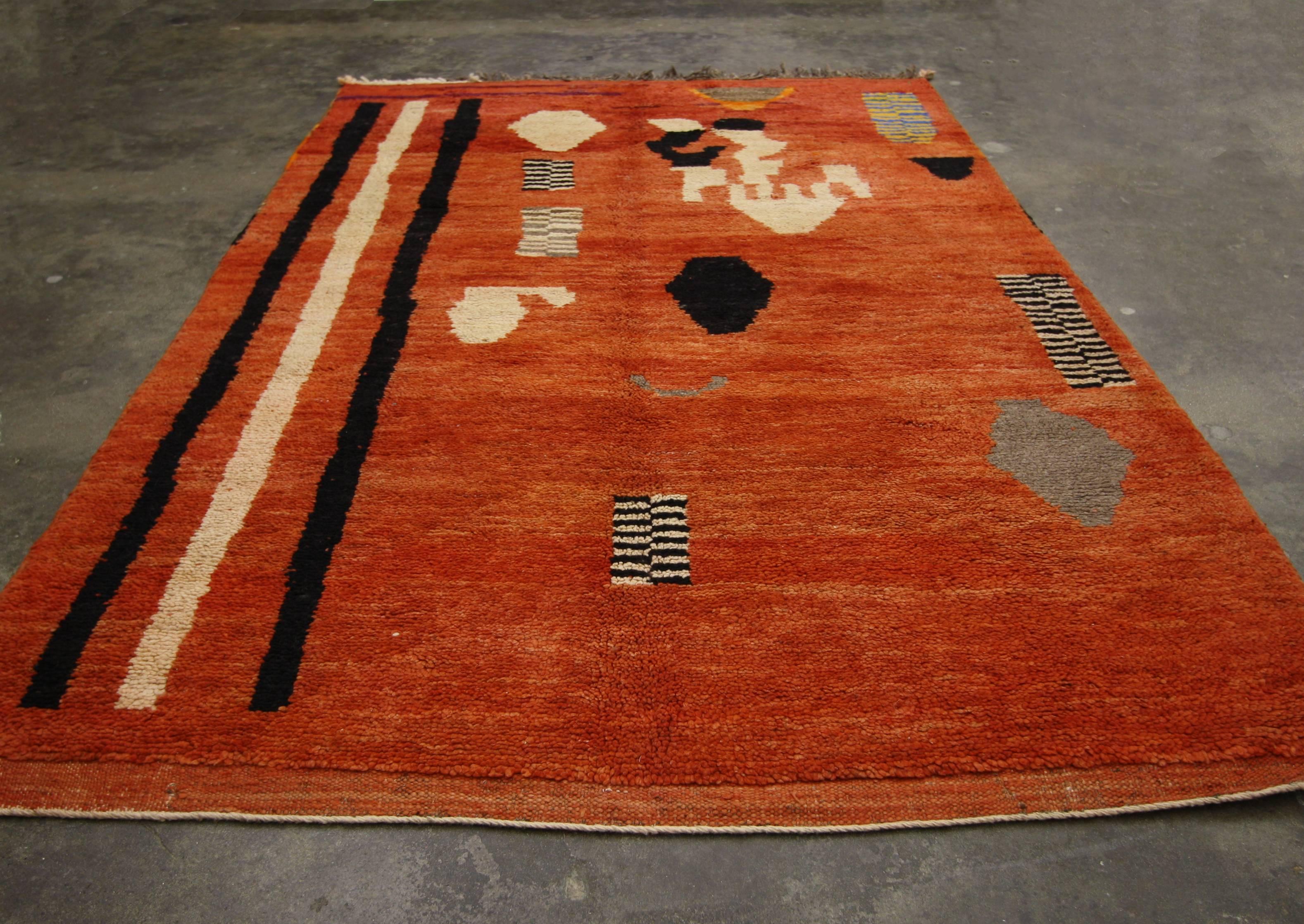 Hand-Knotted Berber Moroccan Rug Abstract Expressionism and Cubism Style